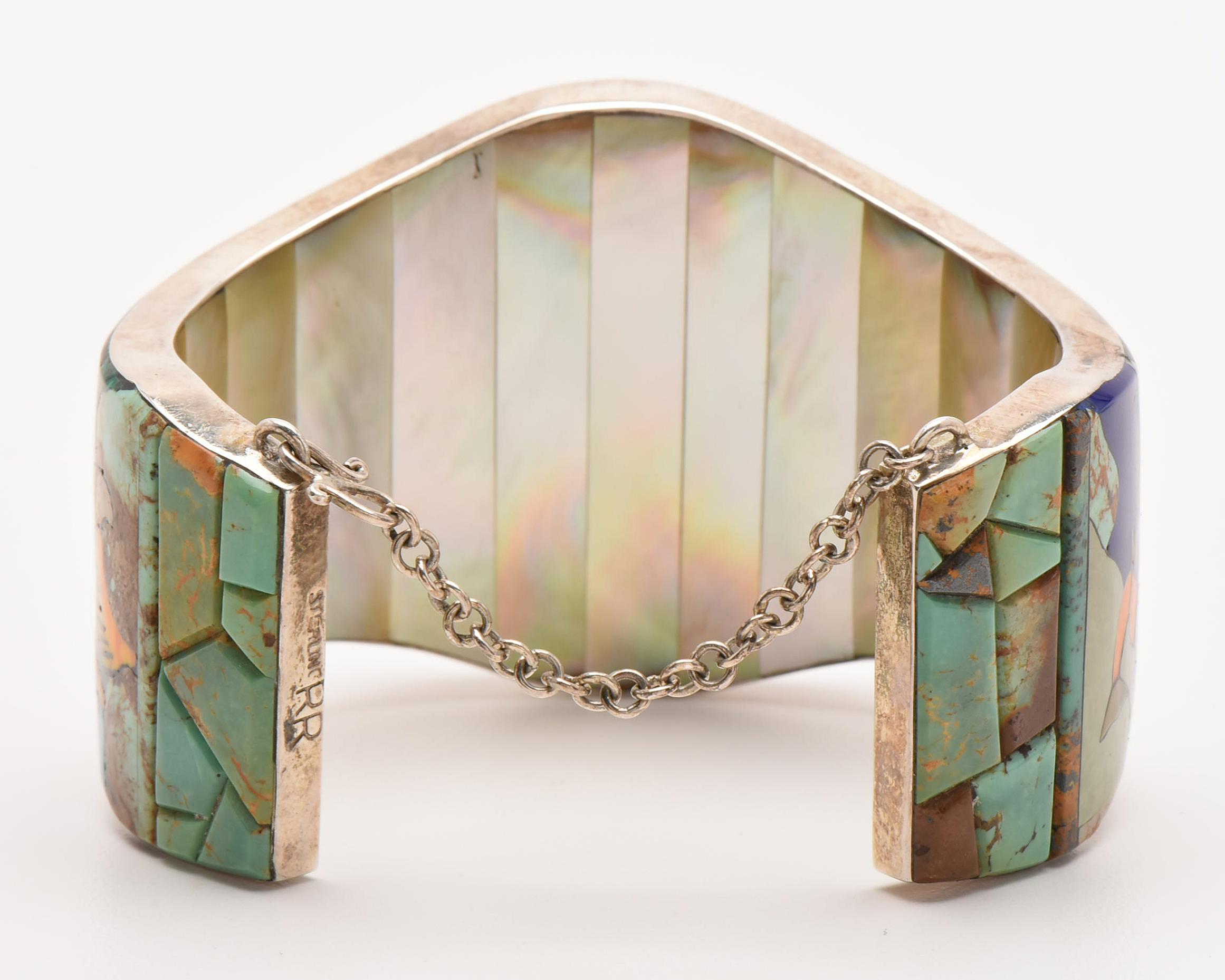 Rosa Jack Navajo Diné Sterling Silver Mother of Pearl, Abalone and Opal Bracelet