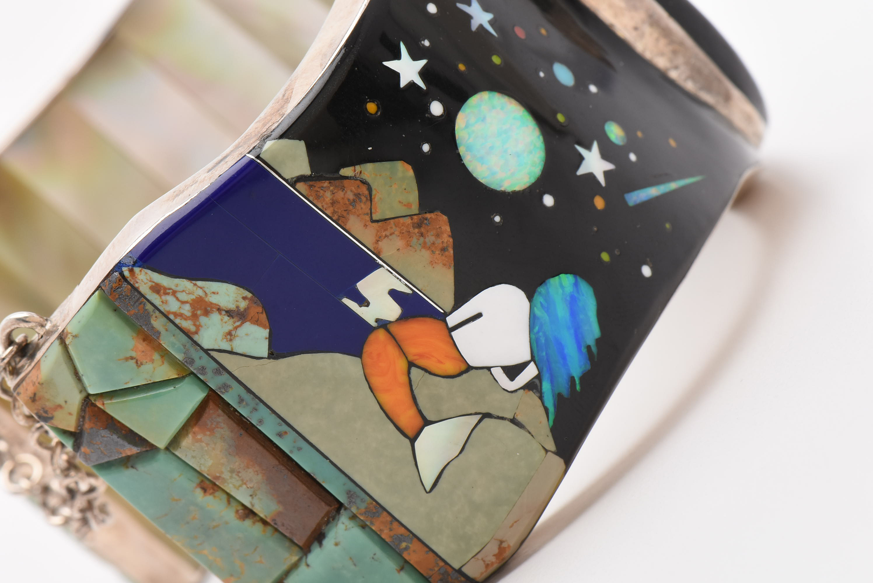 Rosa Jack Navajo Diné Sterling Silver Mother of Pearl, Abalone and Opal Bracelet