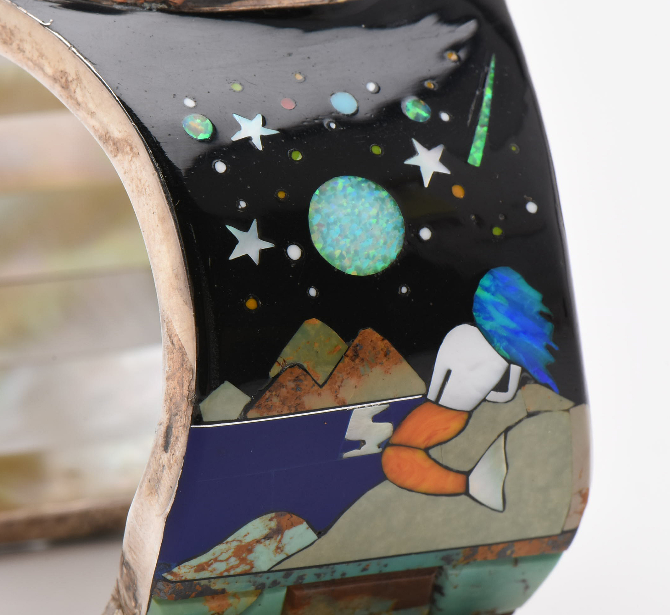 Rosa Jack Navajo Diné Sterling Silver Mother of Pearl, Abalone and Opal Bracelet