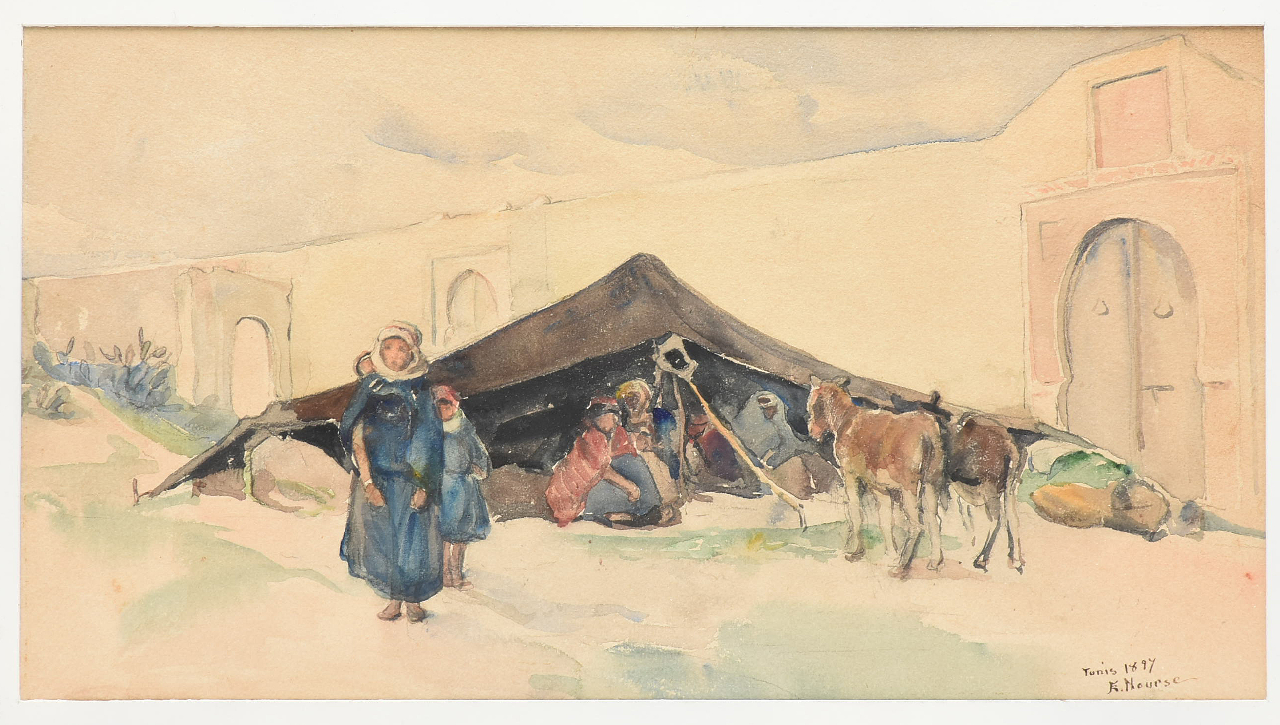 Elizabeth Nourse 1897 Watercolor "Bedouin Encampment, Tunisia"
