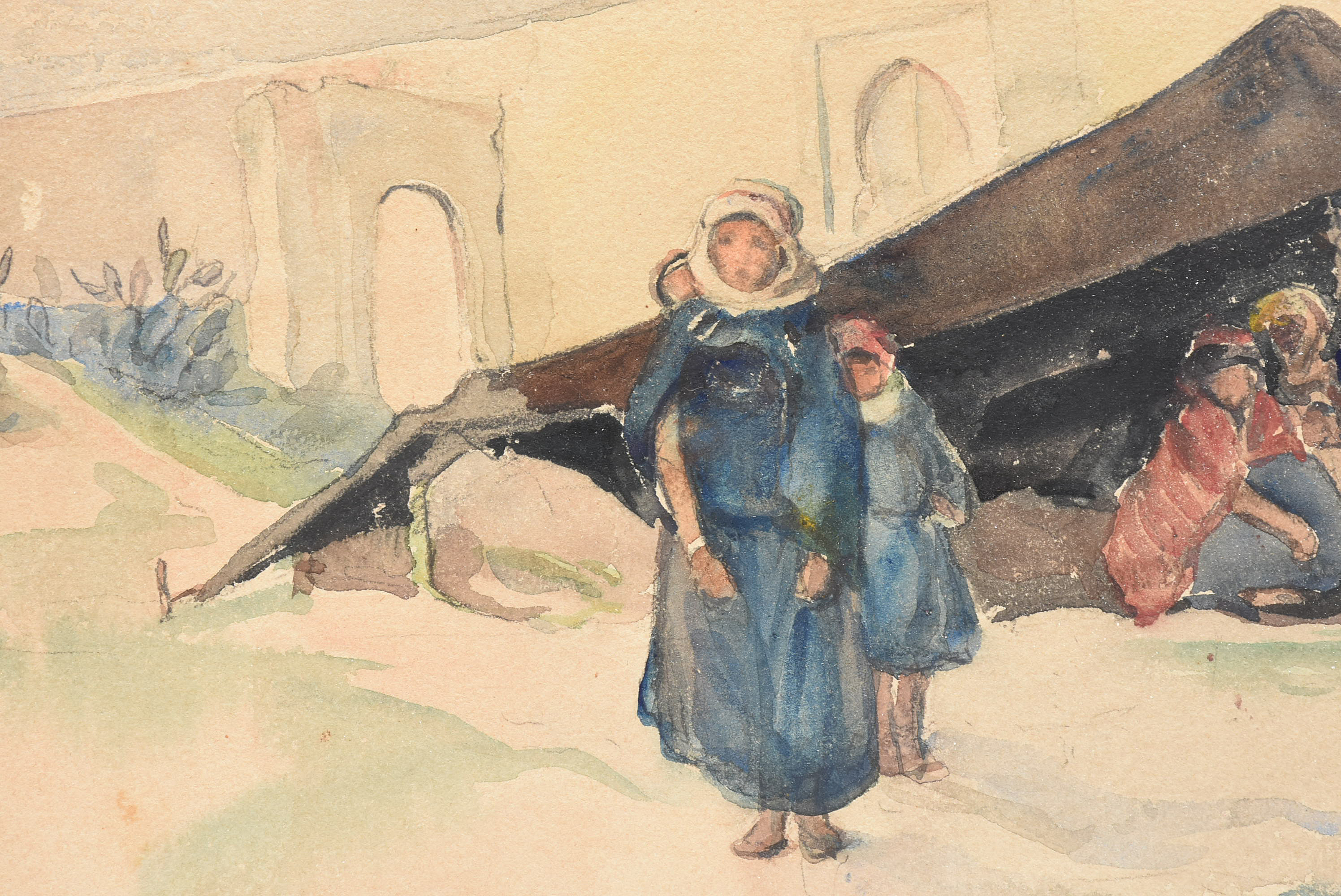 Elizabeth Nourse 1897 Watercolor "Bedouin Encampment, Tunisia"