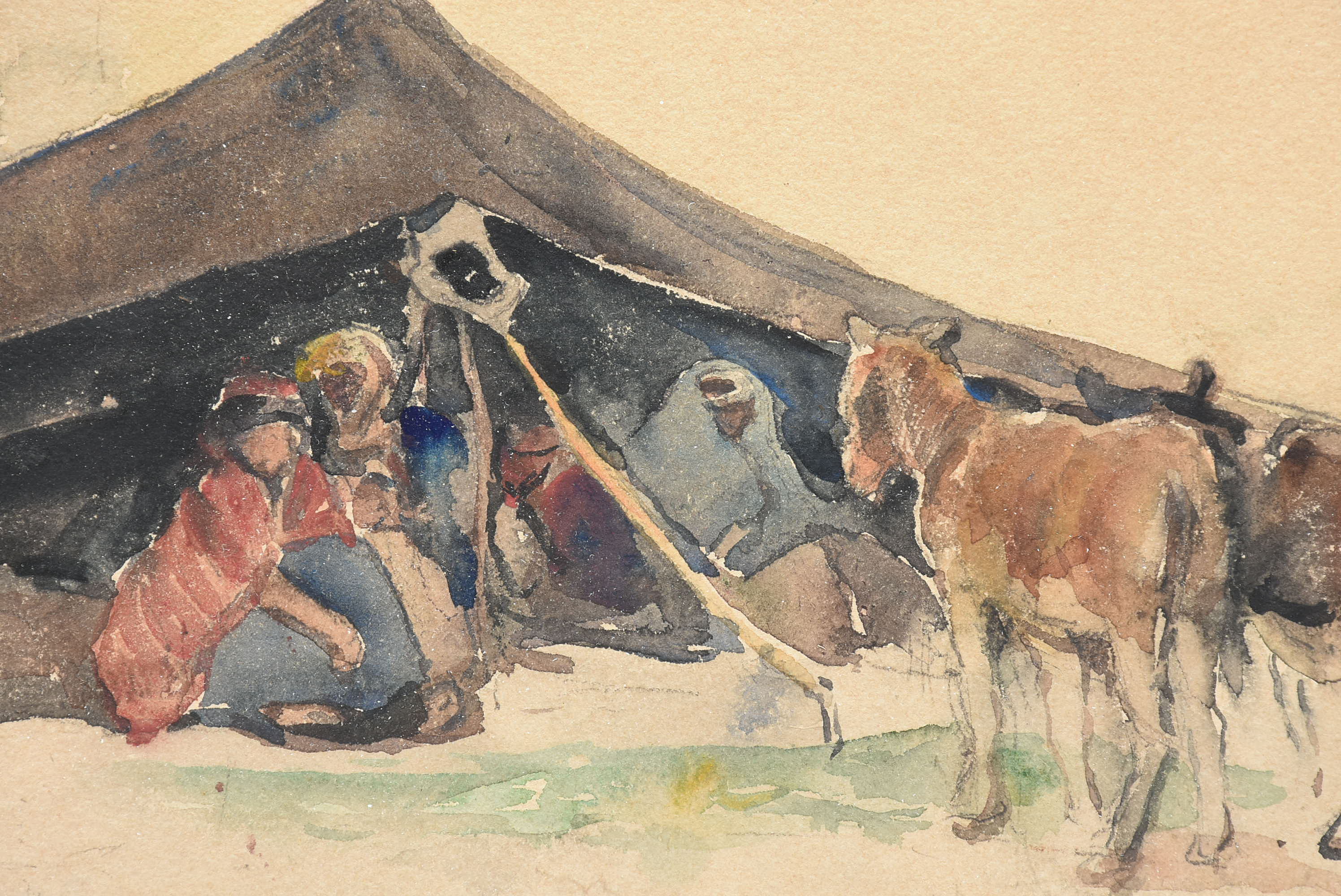 Elizabeth Nourse 1897 Watercolor "Bedouin Encampment, Tunisia"