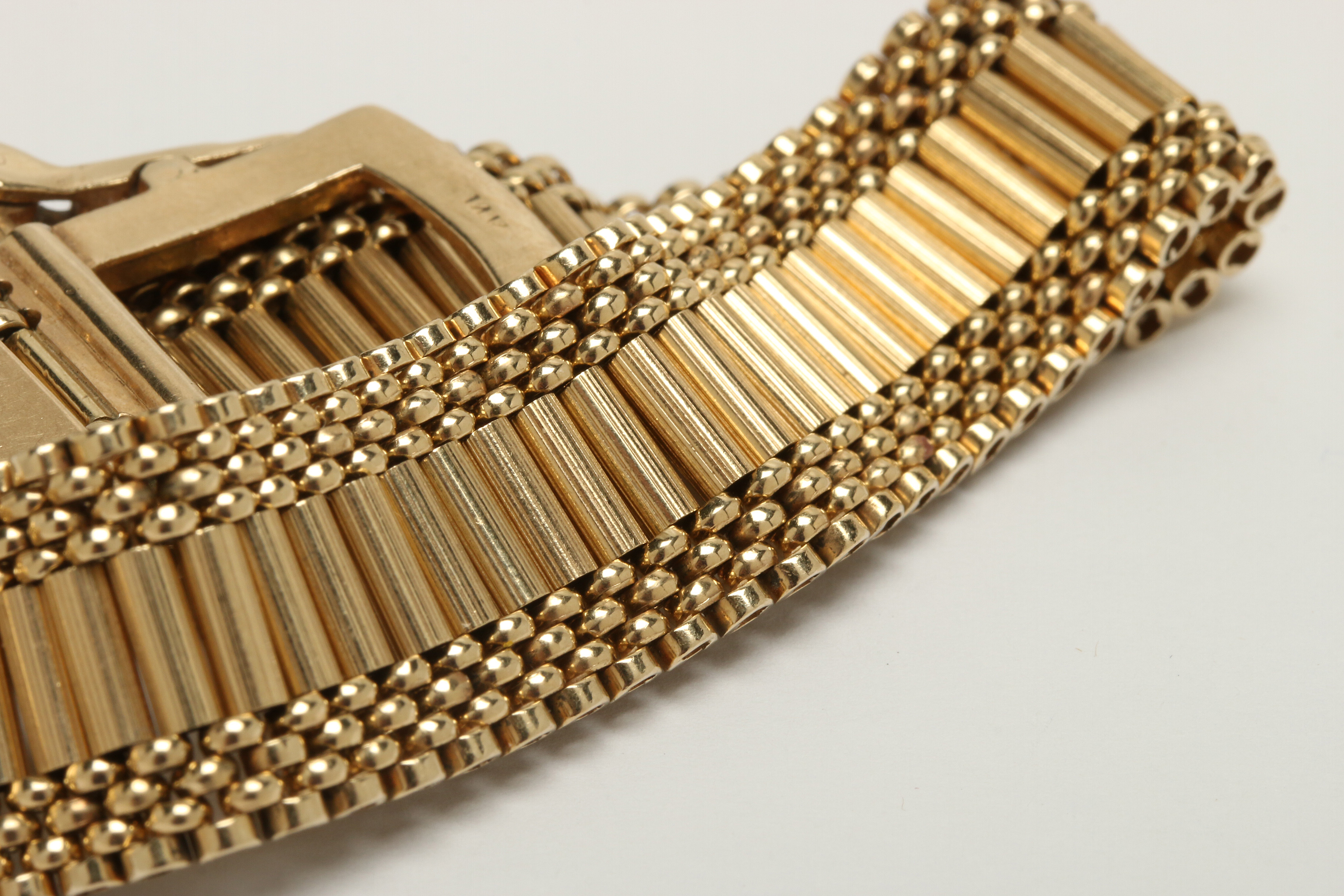 Circa 1940s Victorian Revival 14K Yellow Gold Enamel Slide Bracelet