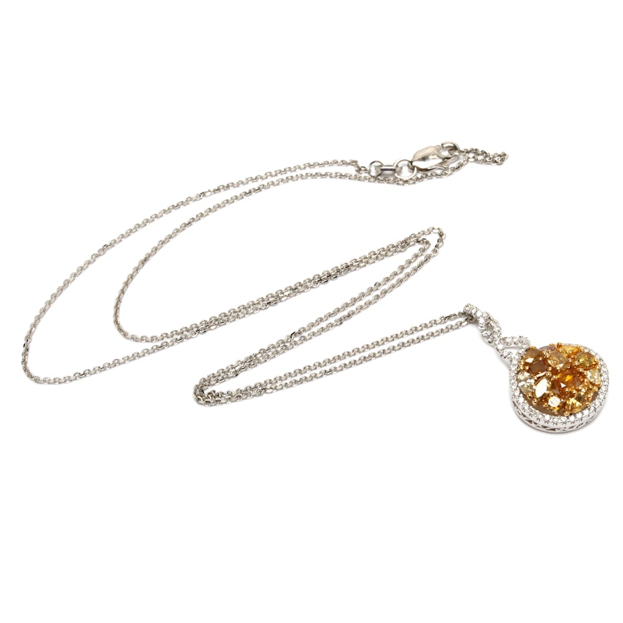 14K and 18K White and Yellow Gold 1.45 CTW Diamond Pendant Necklace