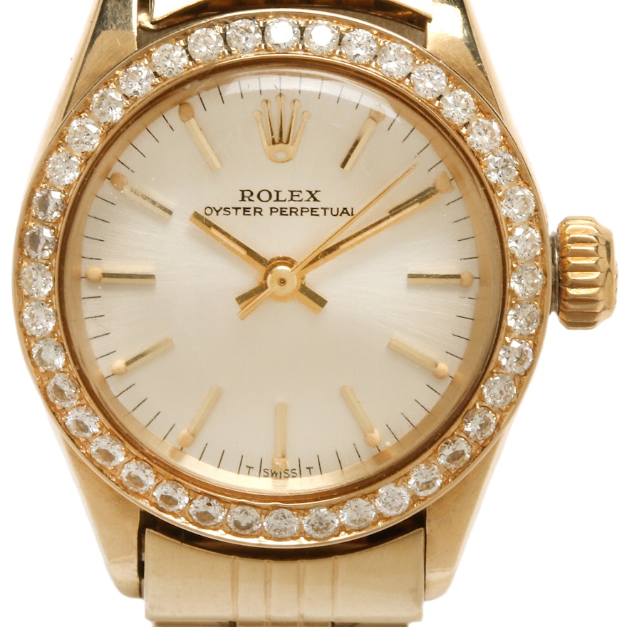 Rolex Oyster Perpetual 14K Yellow Gold Diamond Wristwatch, 1970