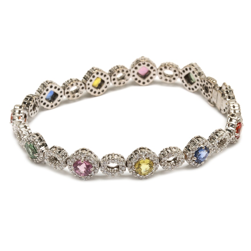 18K White Gold Sapphire, Fancy Sapphire and 3.55 CTW Diamond Bracelet