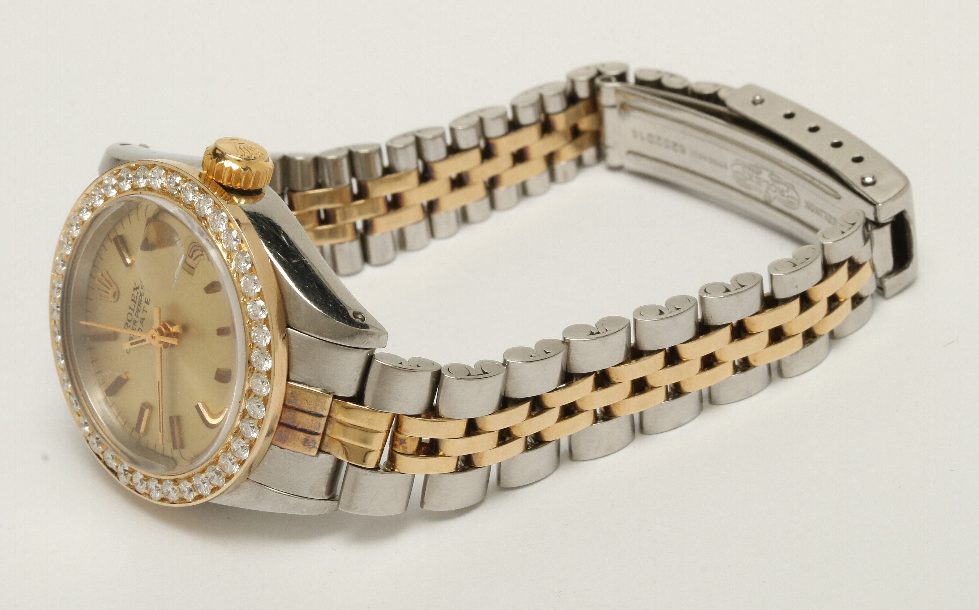 Rolex Date 18K Yellow Gold Watch With 1.00 CTW Diamond Bezel, 1973