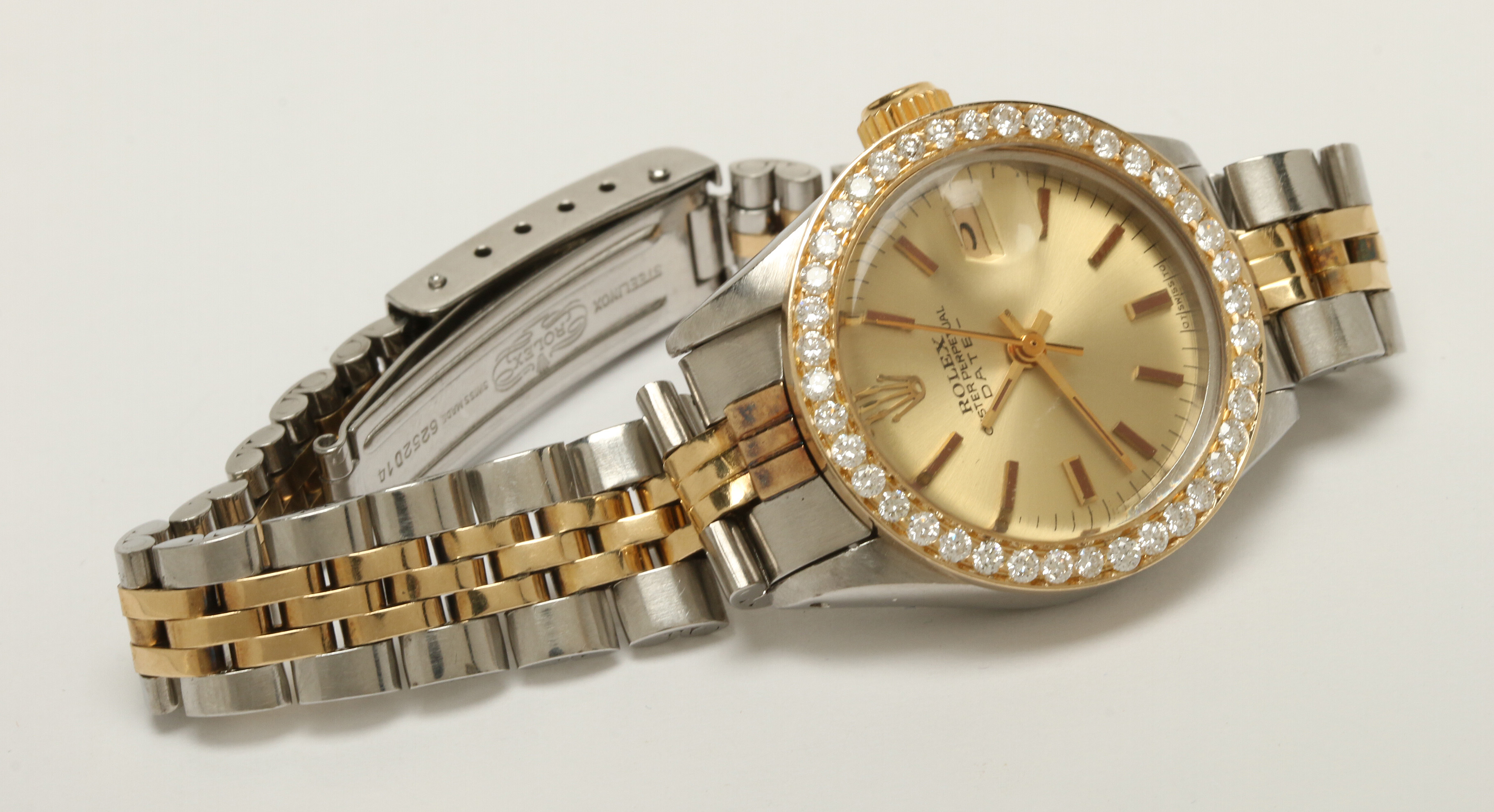 Rolex Date 18K Yellow Gold Watch With 1.00 CTW Diamond Bezel, 1973