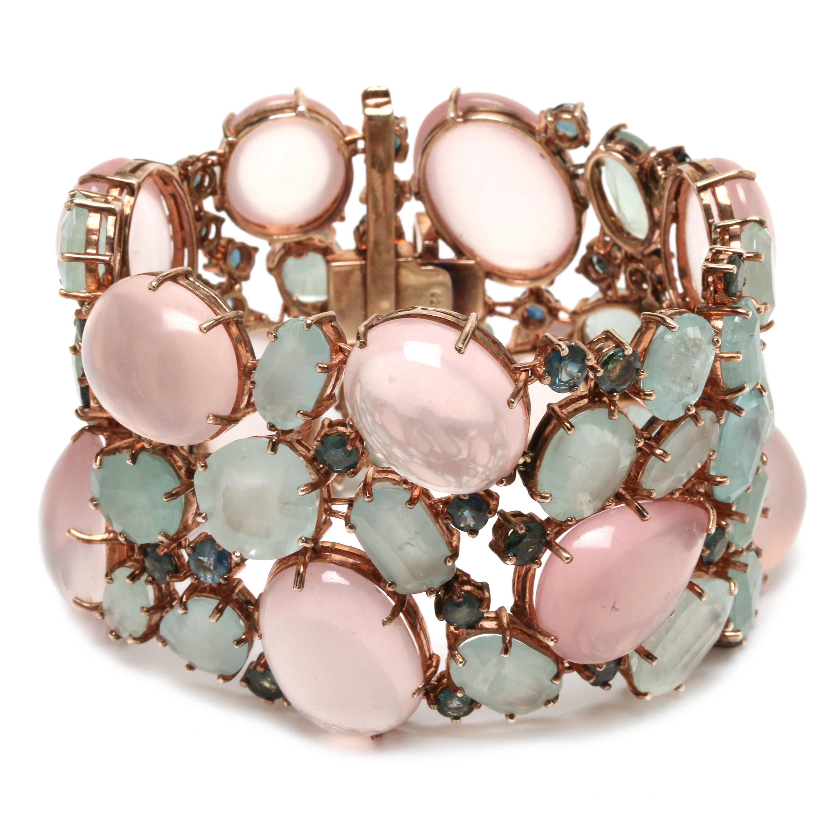 Phil Luangrath Sterling Silver Sapphire, Aquamarine, Rose Quartz Bracelet