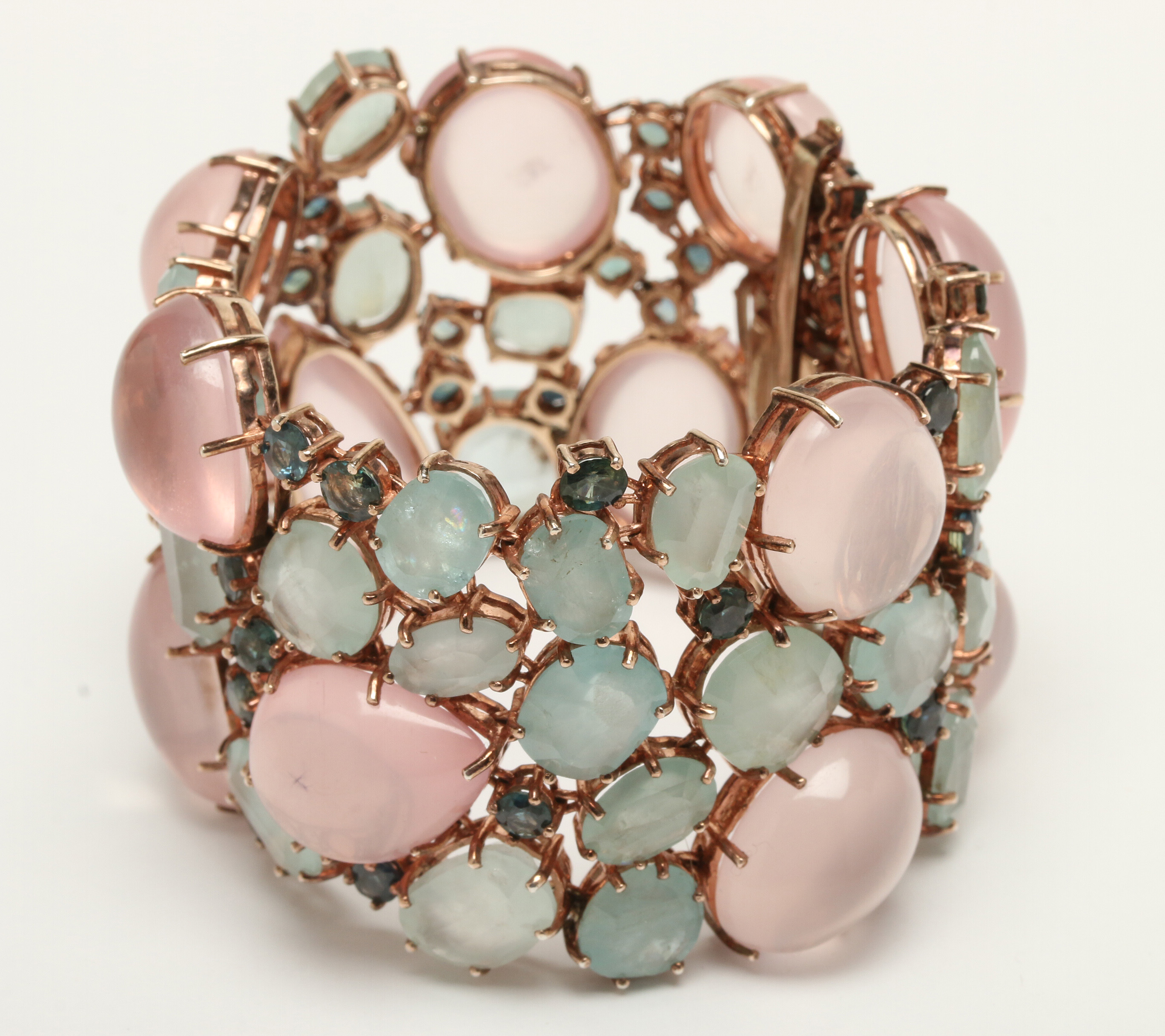 Phil Luangrath Sterling Silver Sapphire, Aquamarine, Rose Quartz Bracelet