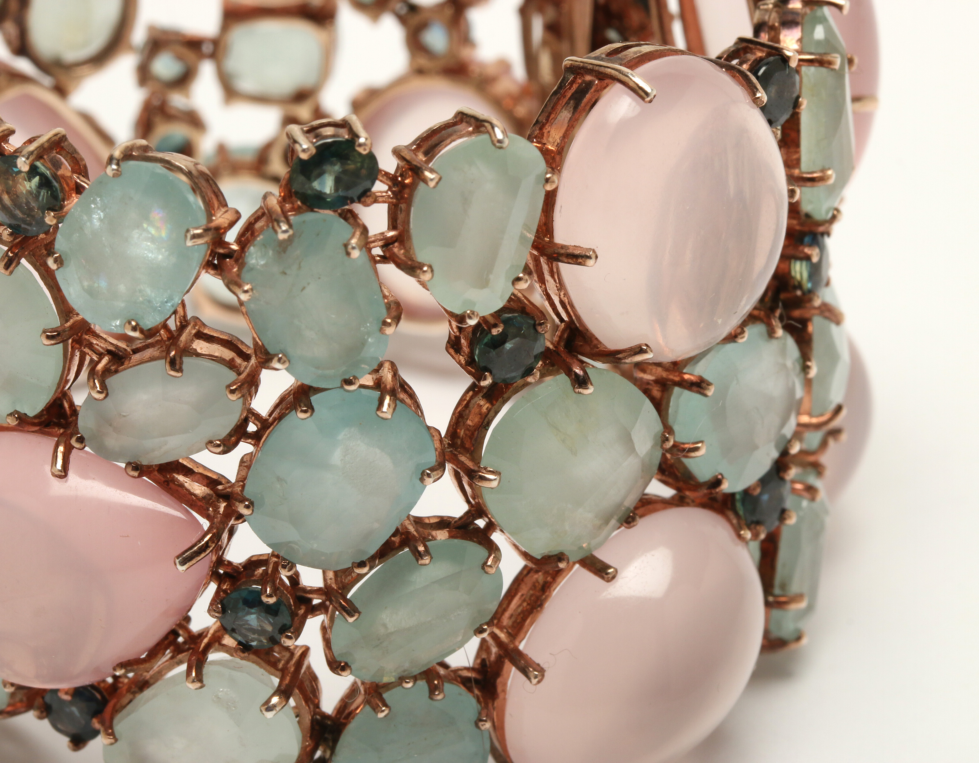 Phil Luangrath Sterling Silver Sapphire, Aquamarine, Rose Quartz Bracelet