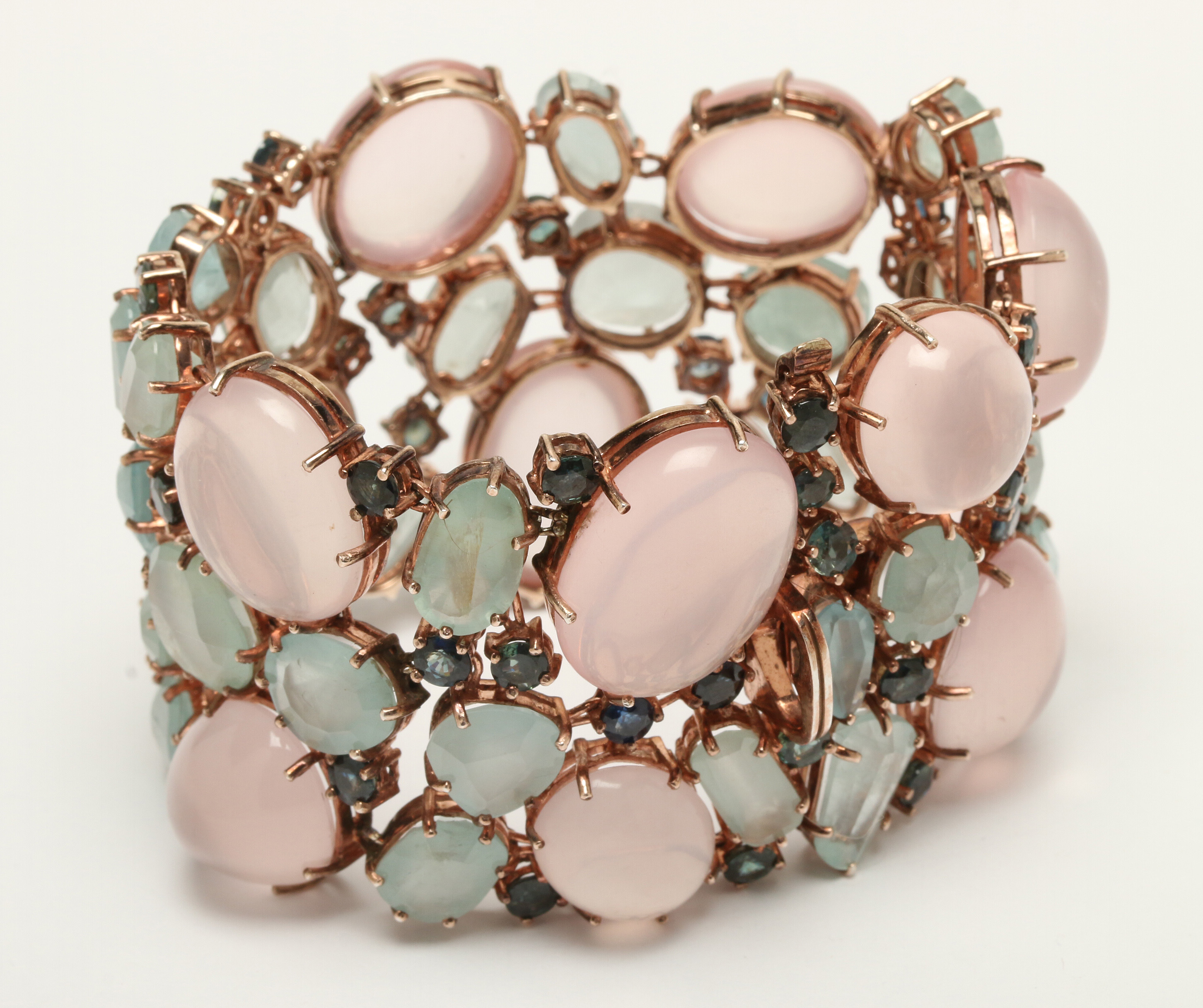 Phil Luangrath Sterling Silver Sapphire, Aquamarine, Rose Quartz Bracelet