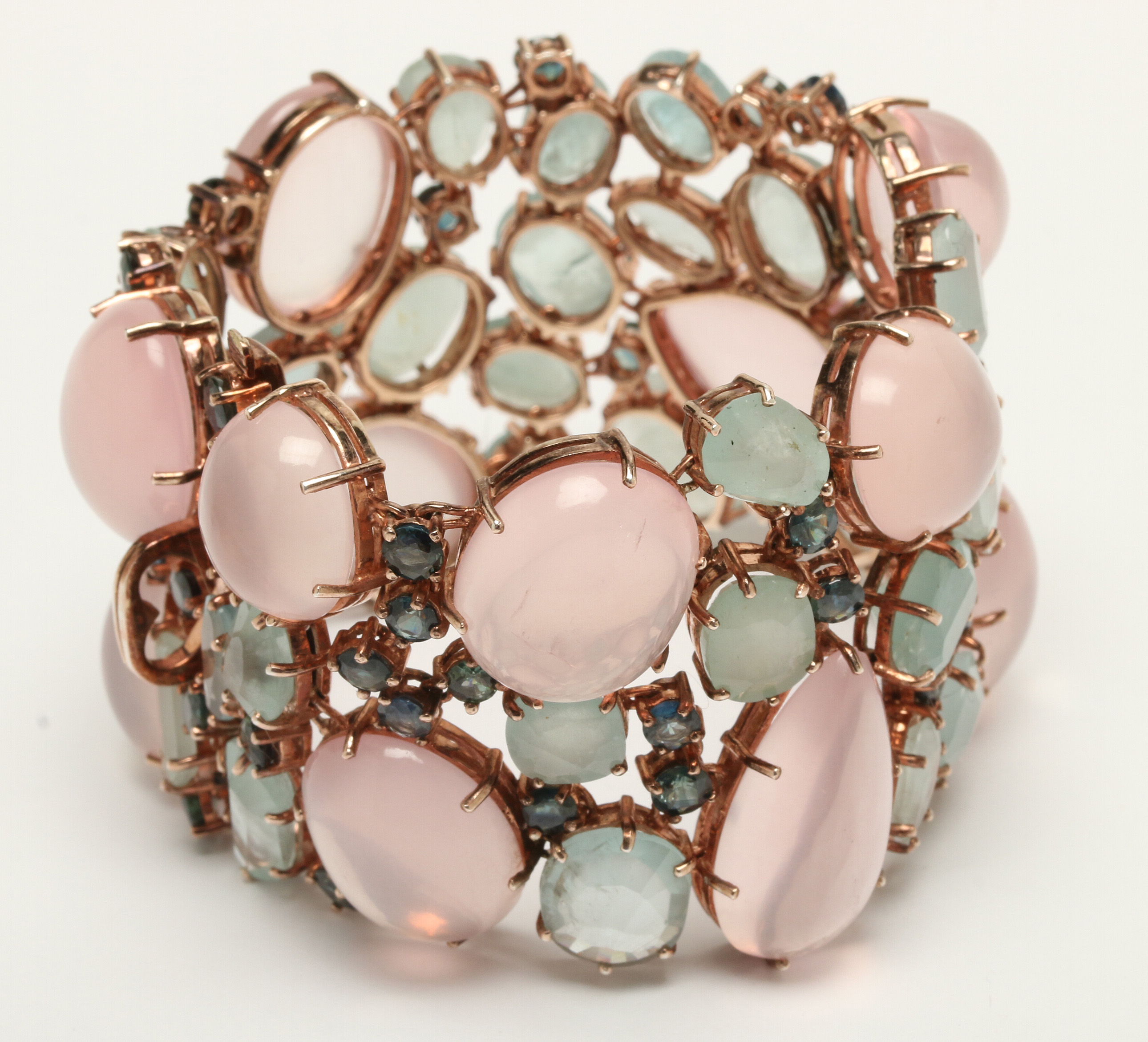 Phil Luangrath Sterling Silver Sapphire, Aquamarine, Rose Quartz Bracelet