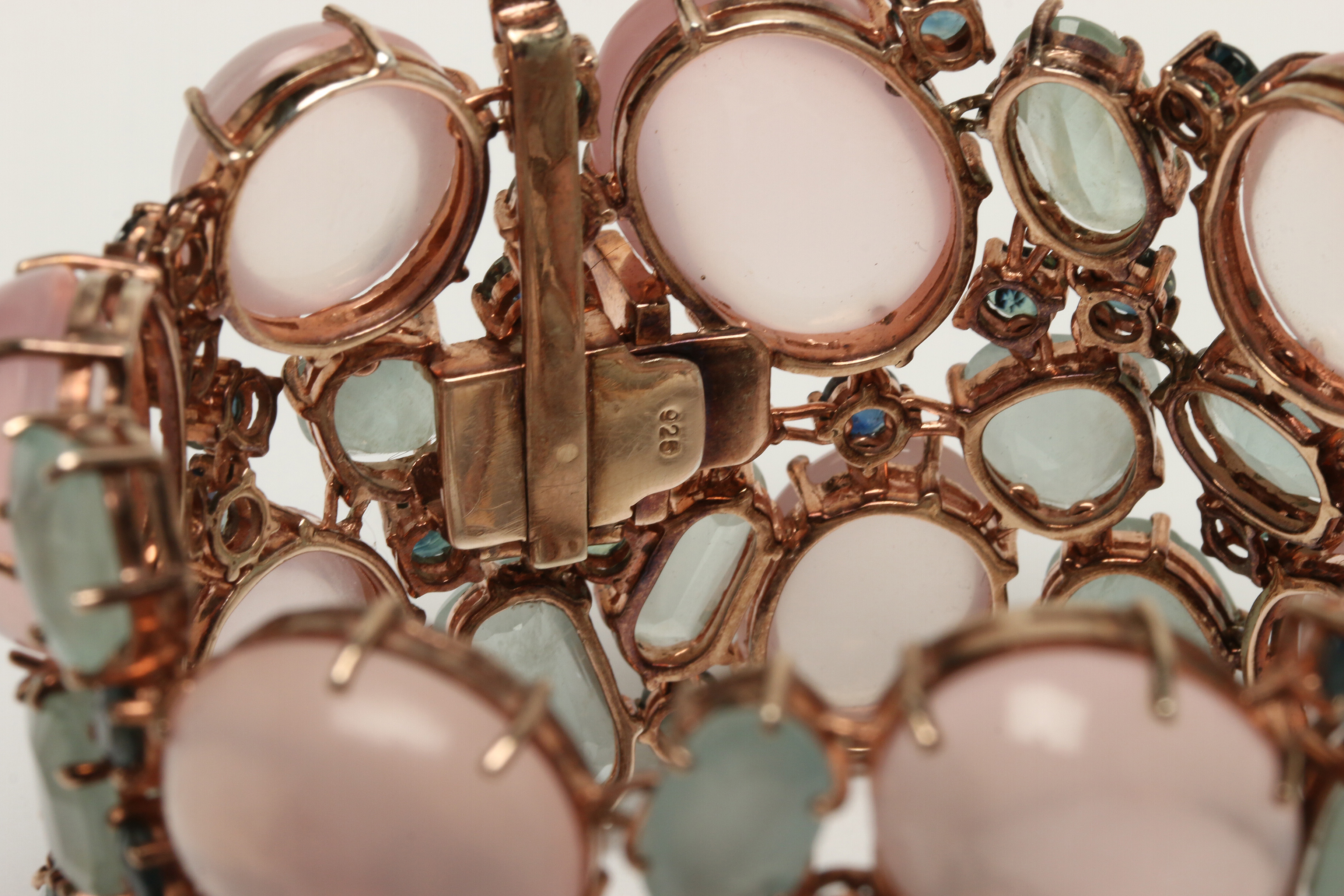 Phil Luangrath Sterling Silver Sapphire, Aquamarine, Rose Quartz Bracelet