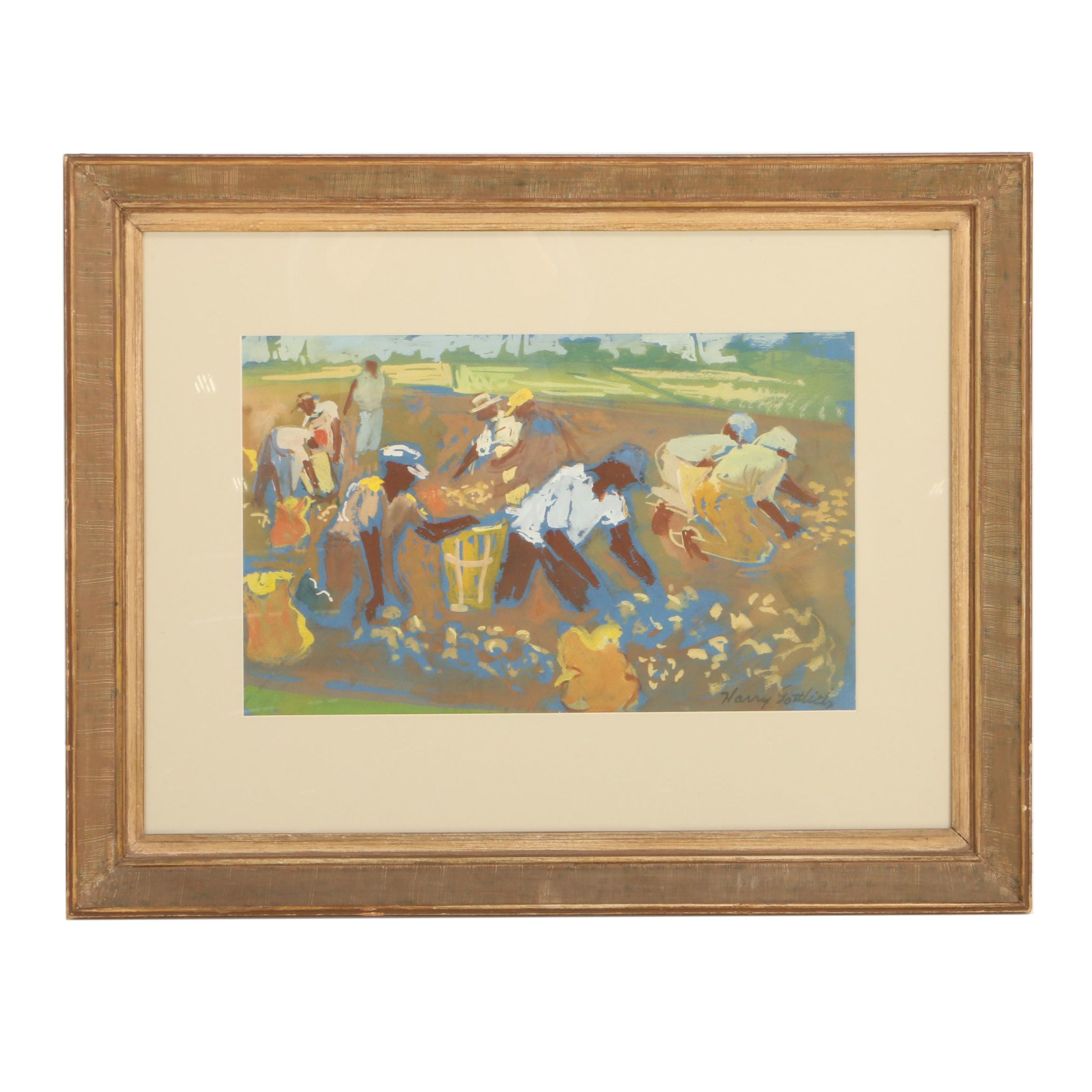 Harry Gottlieb Gouache and Watercolor Painting of Harvesters
