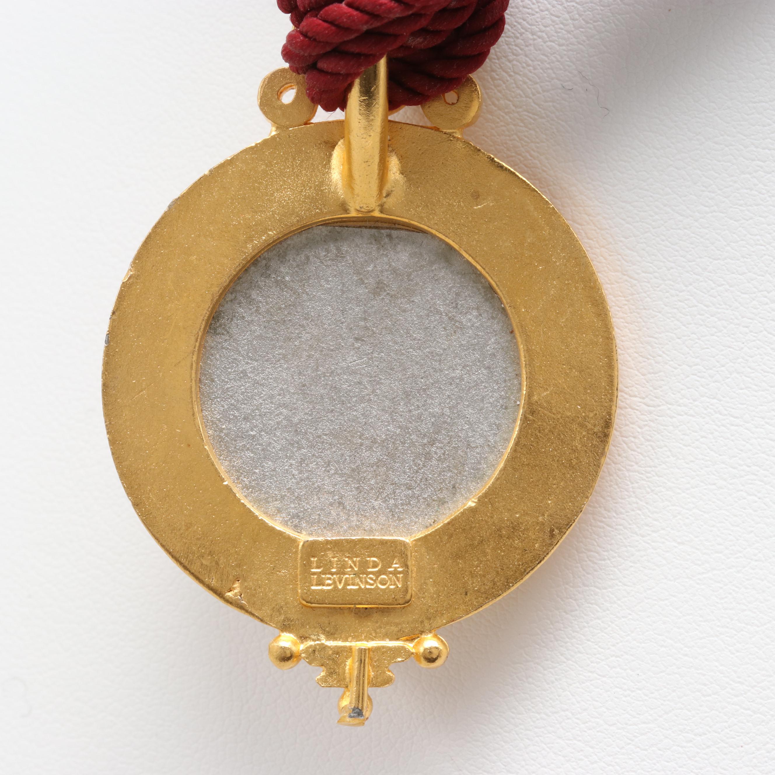 Vintage Linda Levinson Gold Tone Gemstone Roman Coin Necklace and Earring Set