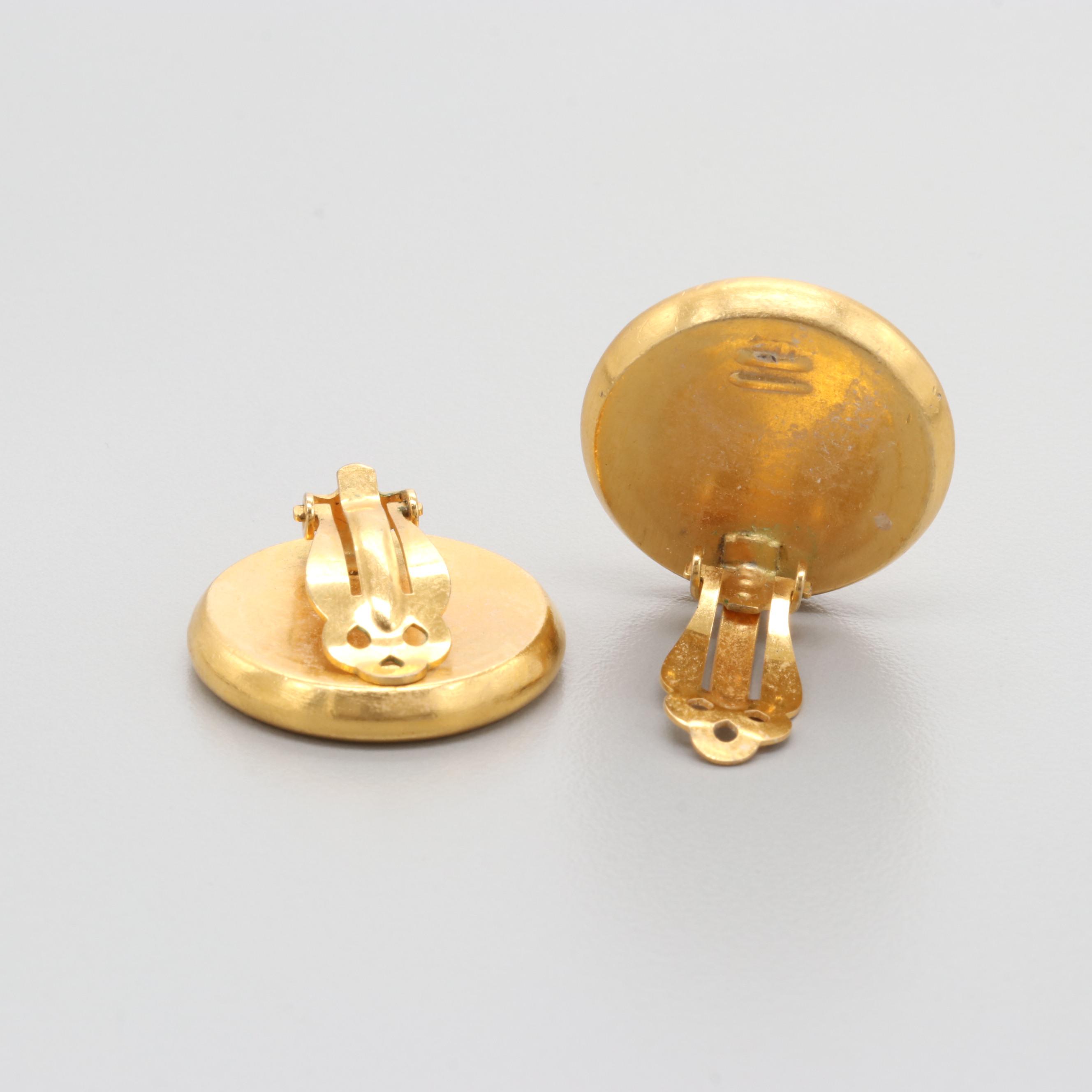 Vintage Linda Levinson Gold Tone Gemstone Roman Coin Necklace and Earring Set