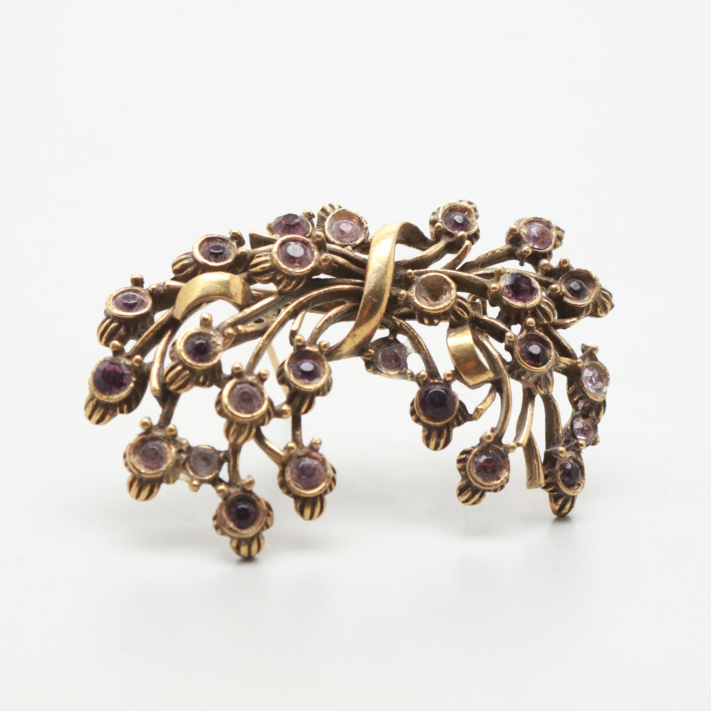 1960s Weiss and Coro Purple Rhinestone Brooch and Earrings