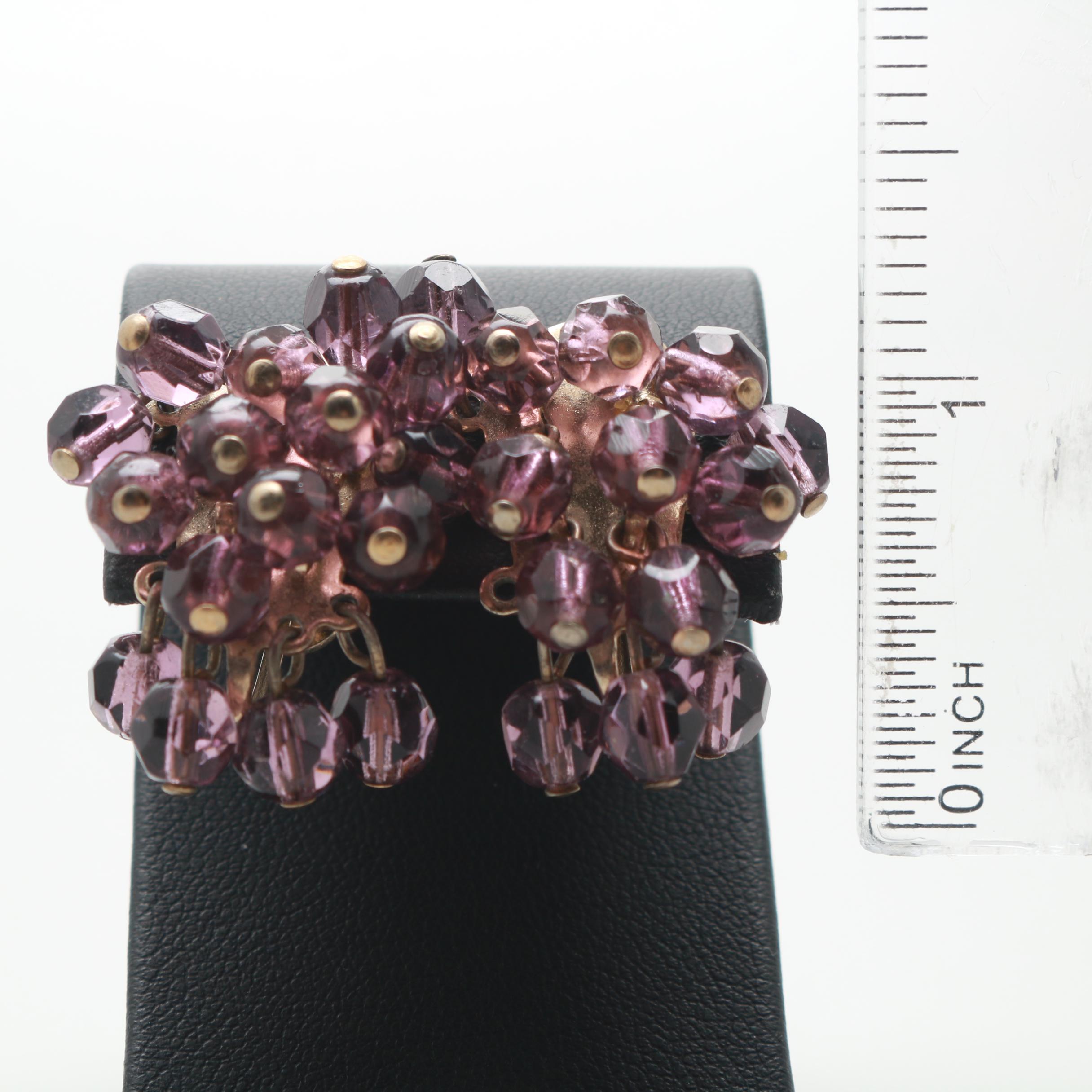 1960s Weiss and Coro Purple Rhinestone Brooch and Earrings