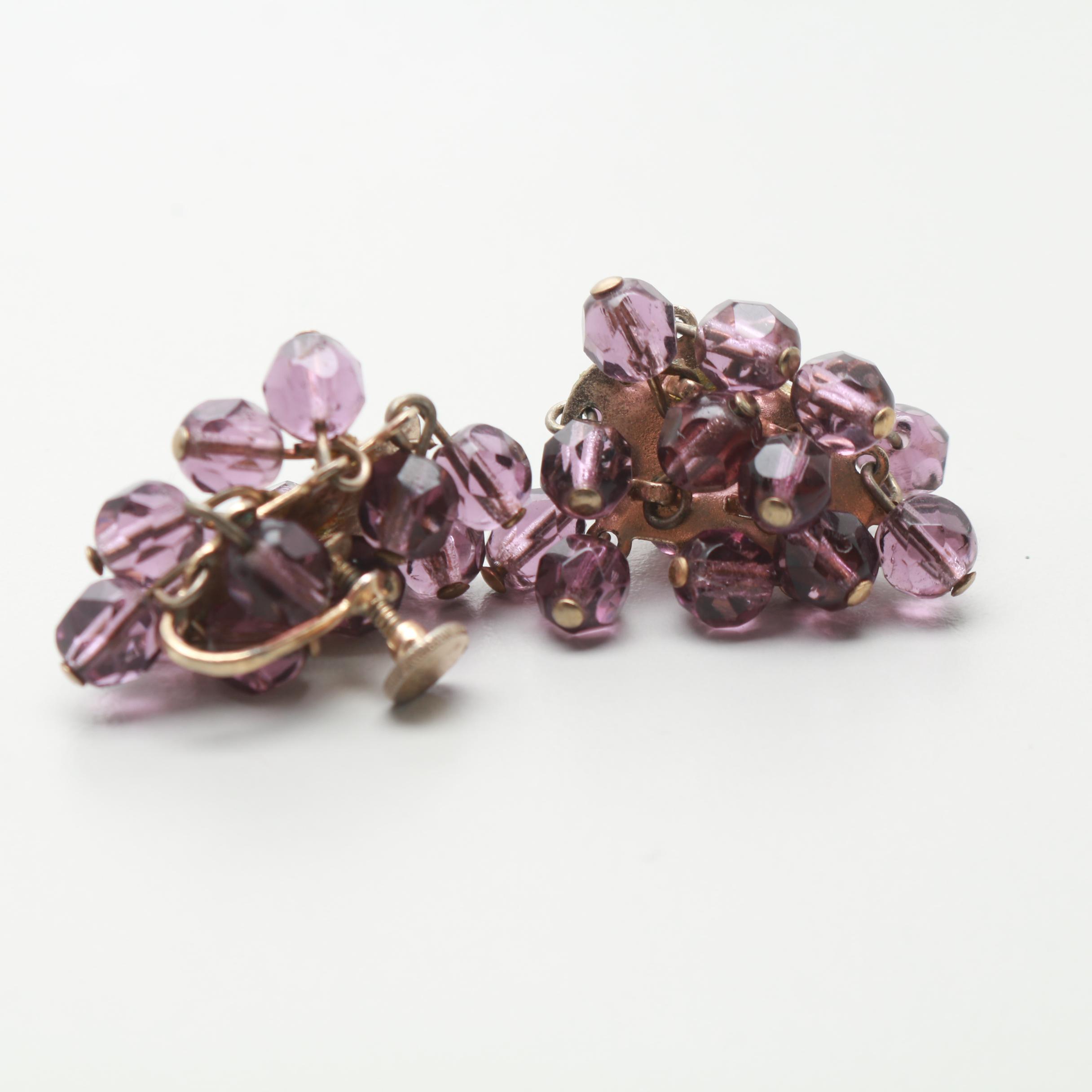 1960s Weiss and Coro Purple Rhinestone Brooch and Earrings