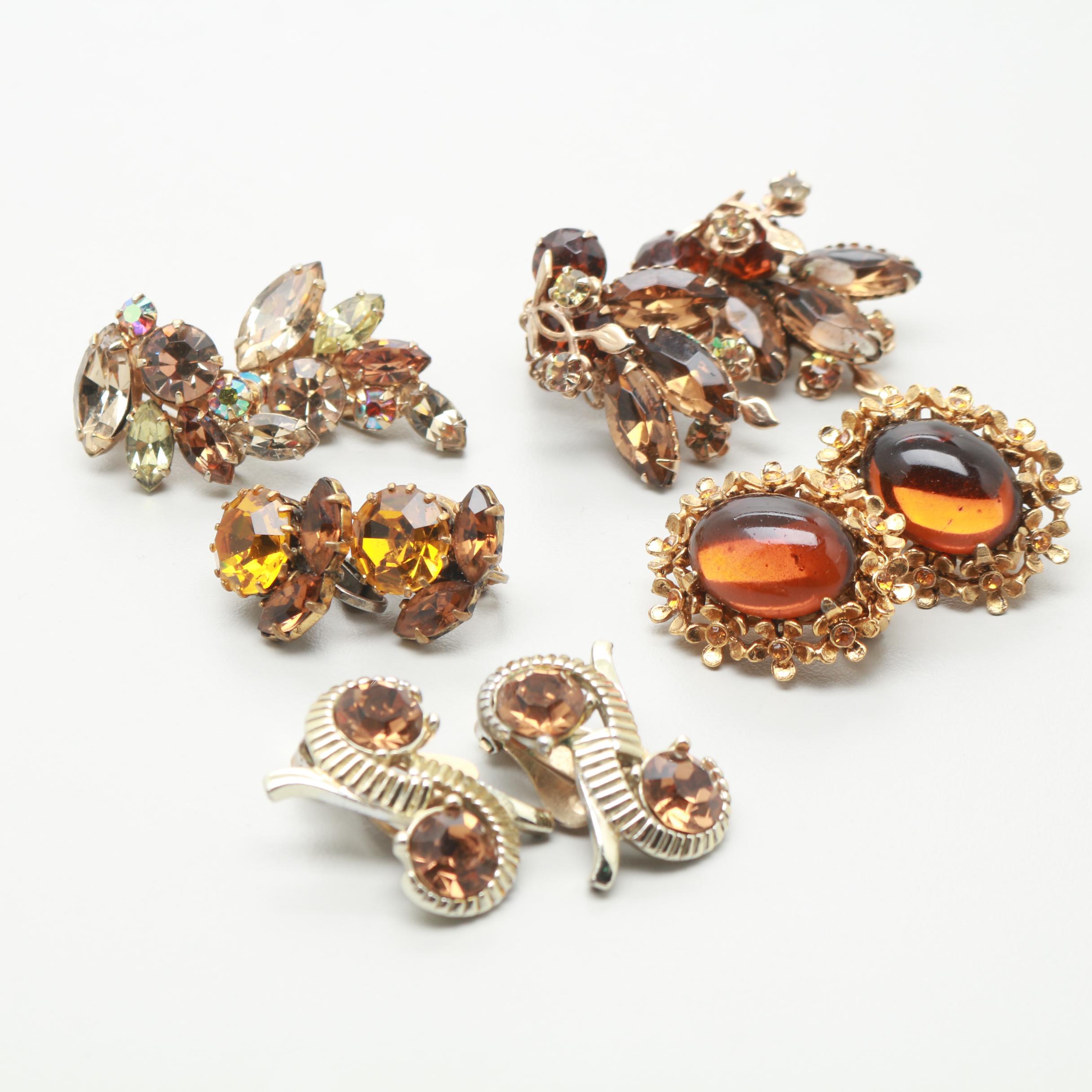1960s Amber Rhinestone Earrings Including Weiss, Kramer and Hobé