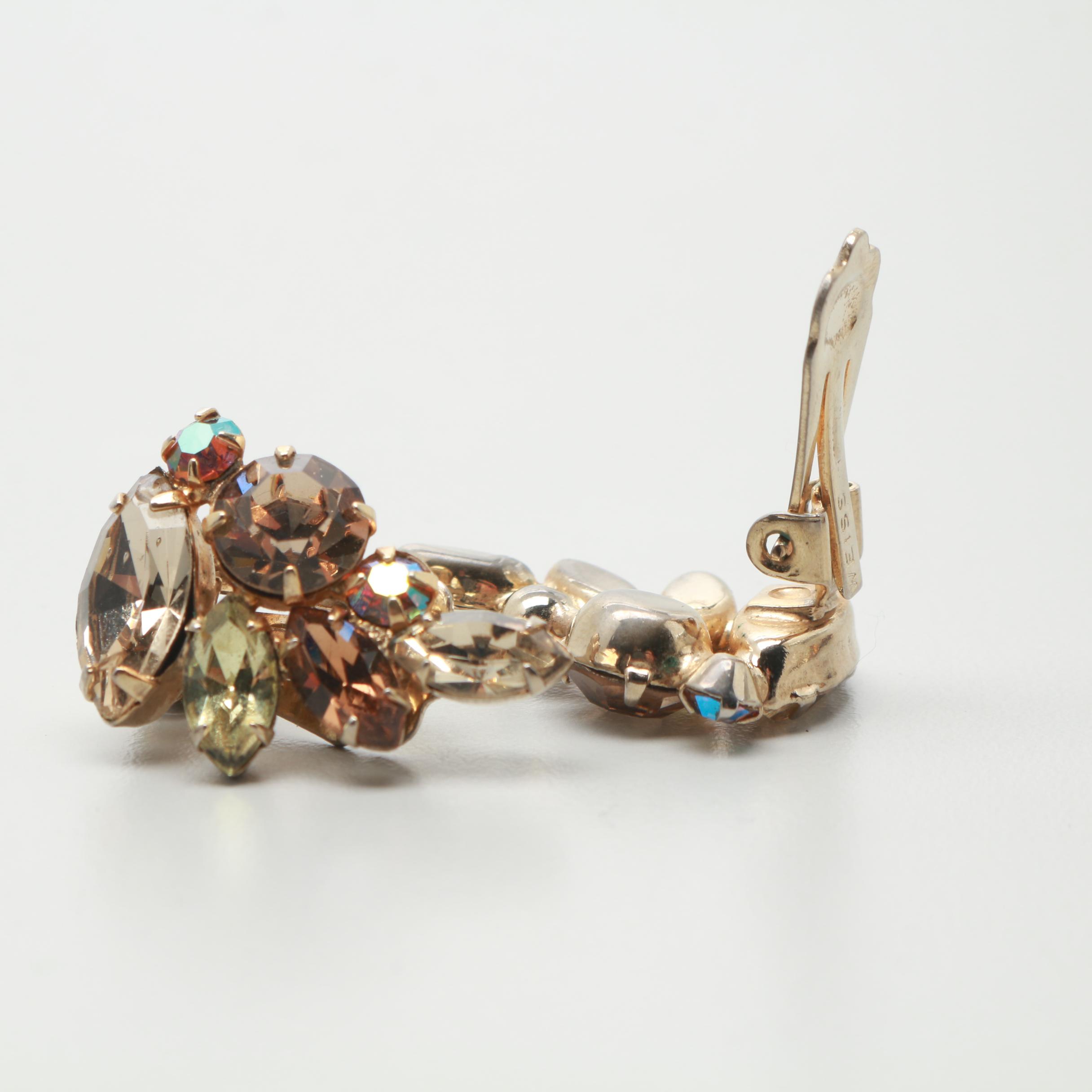 1960s Amber Rhinestone Earrings Including Weiss, Kramer and Hobé