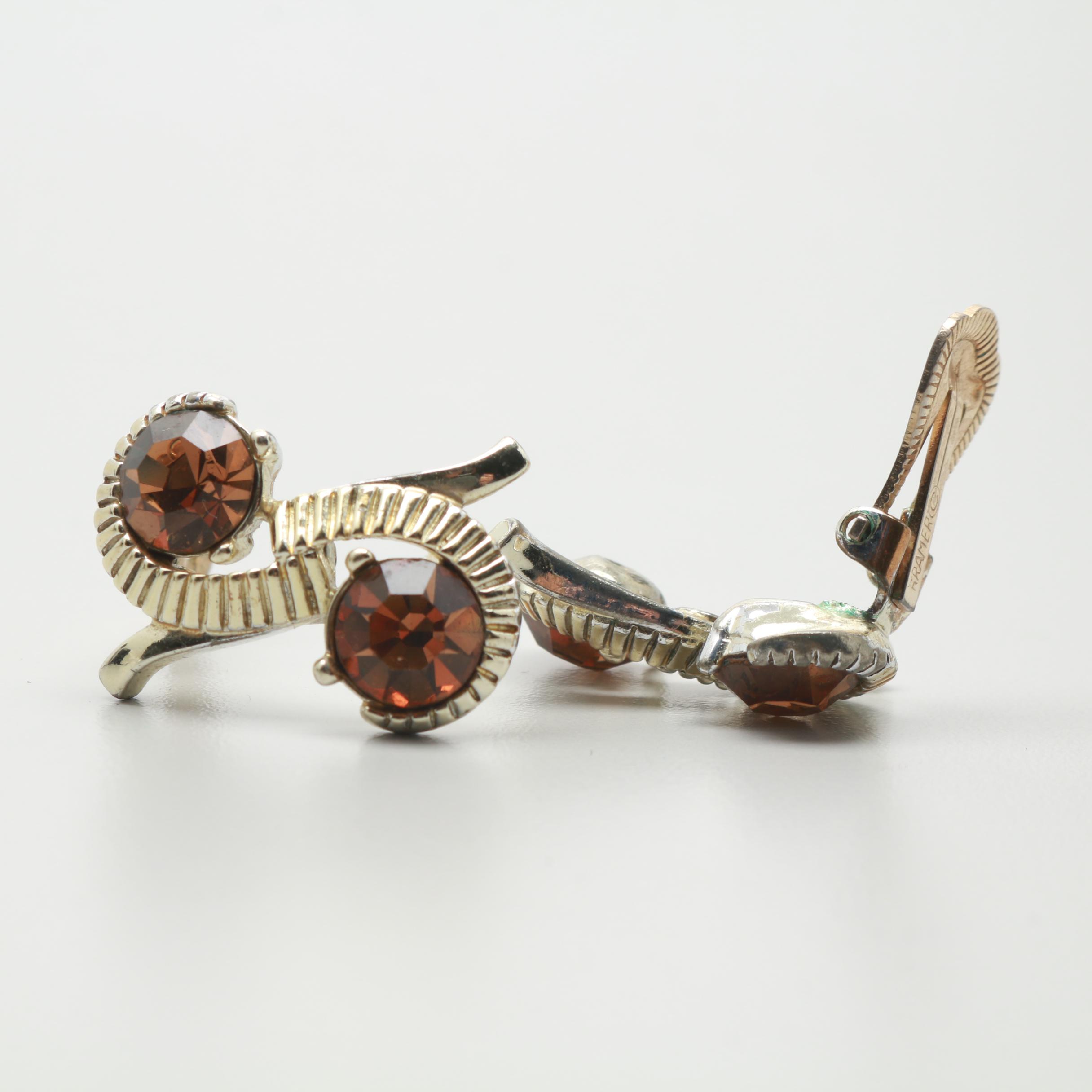 1960s Amber Rhinestone Earrings Including Weiss, Kramer and Hobé