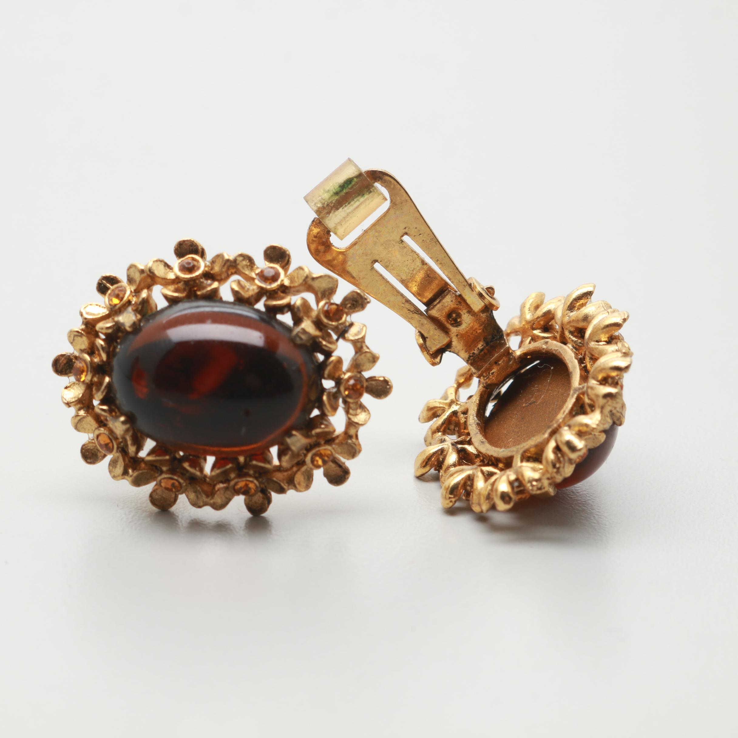 1960s Amber Rhinestone Earrings Including Weiss, Kramer and Hobé