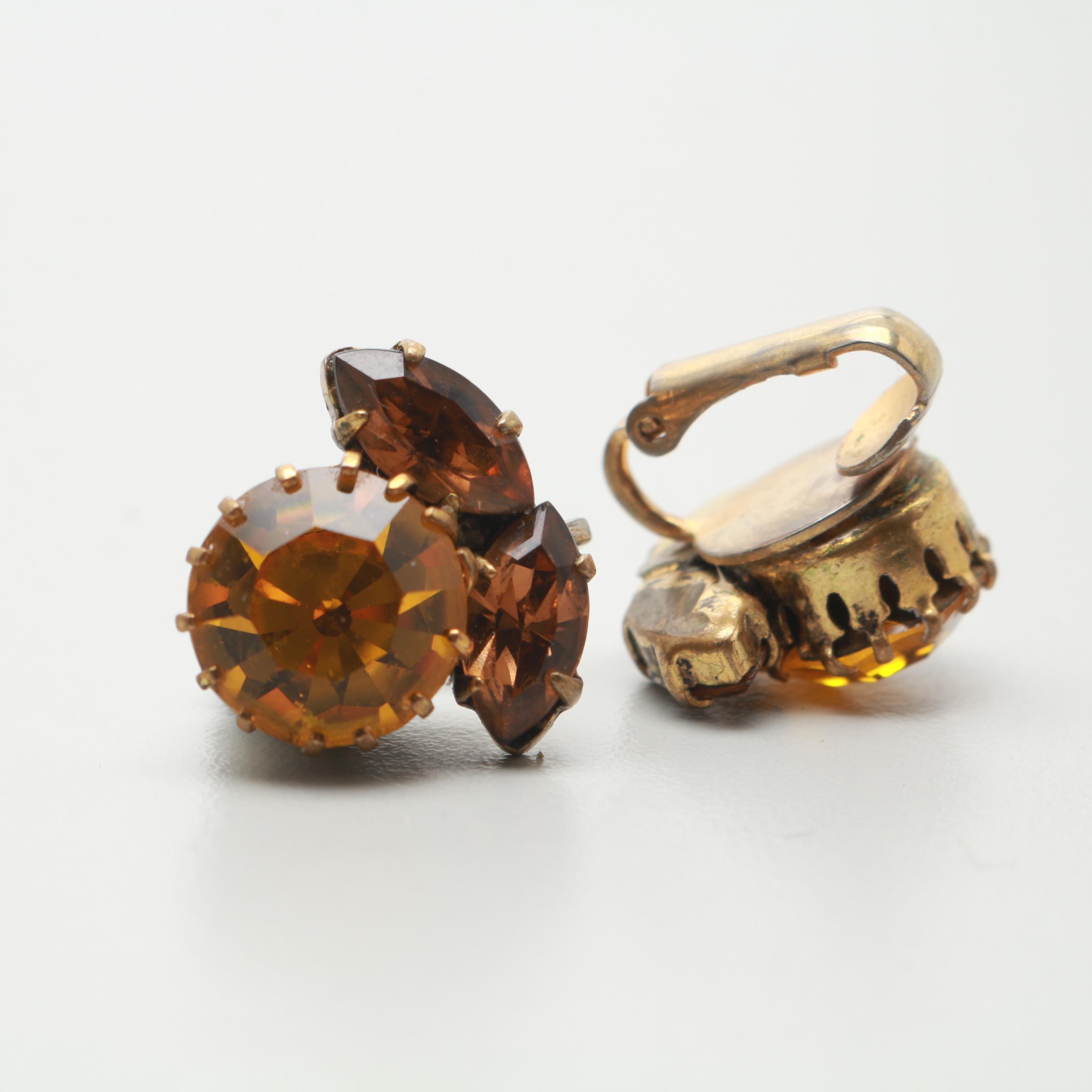 1960s Amber Rhinestone Earrings Including Weiss, Kramer and Hobé