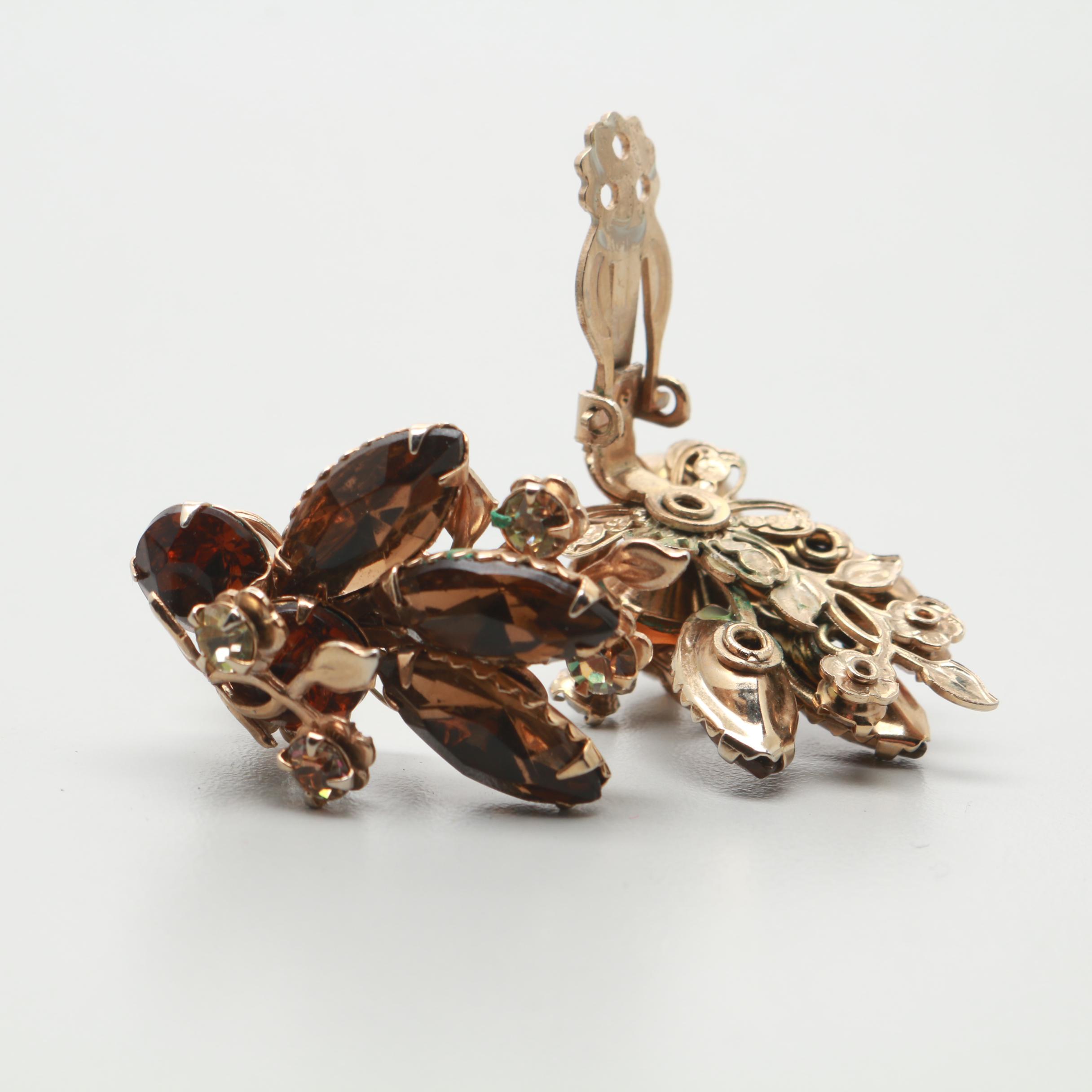 1960s Amber Rhinestone Earrings Including Weiss, Kramer and Hobé