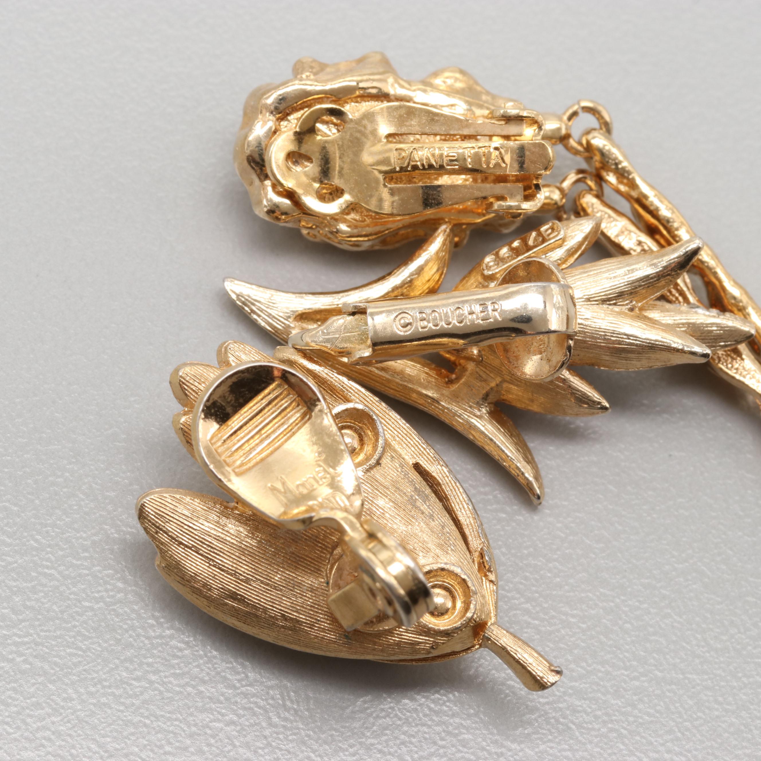 1980s Gold Tone Rhinestone Jewelry Including Ciner, Jomaz, Boucher, Panetta