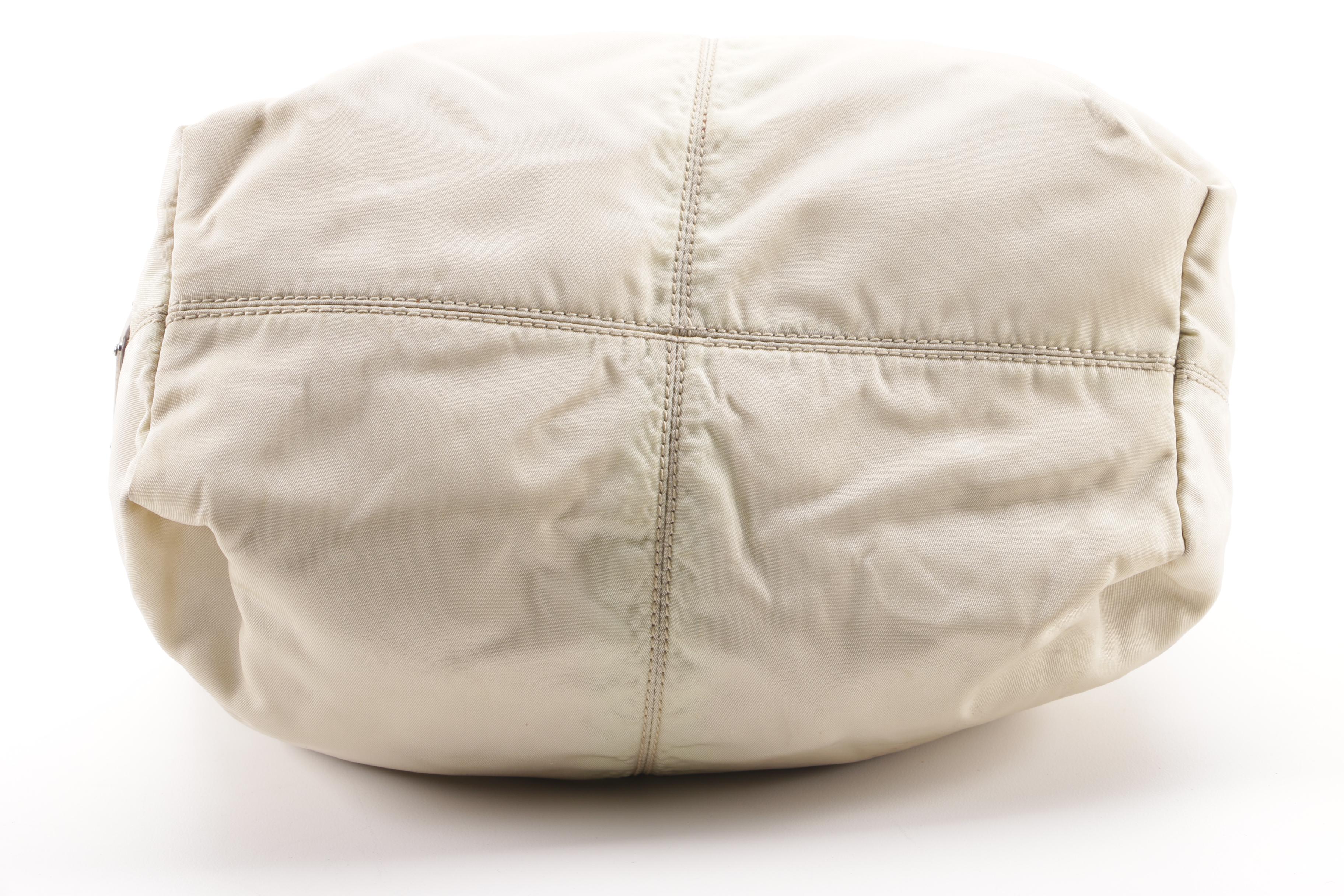 Prada Beige Nylon and Brown Leather Tote