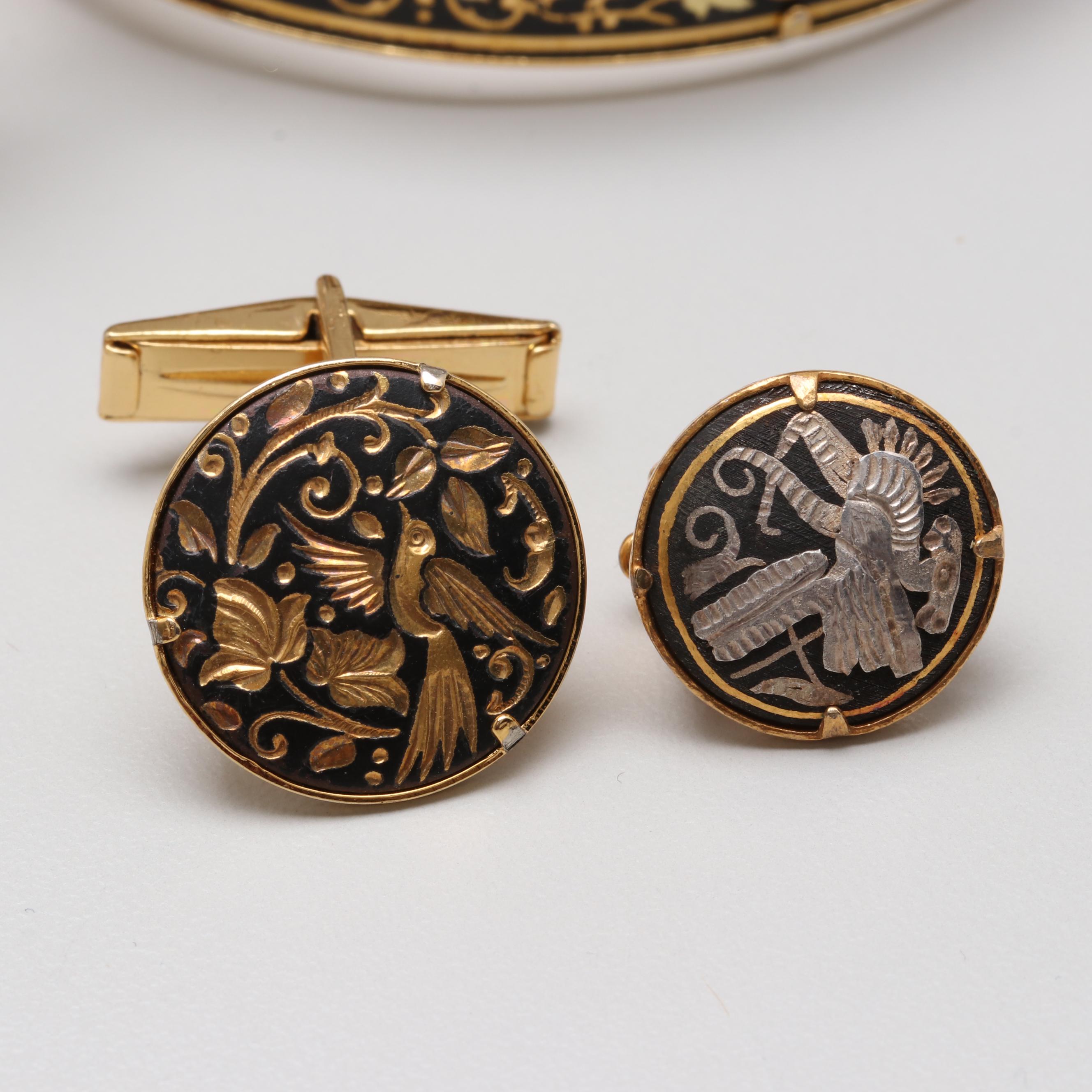 Gold Tone Enamel Bracelets, Cufflinks and Earring Assortment