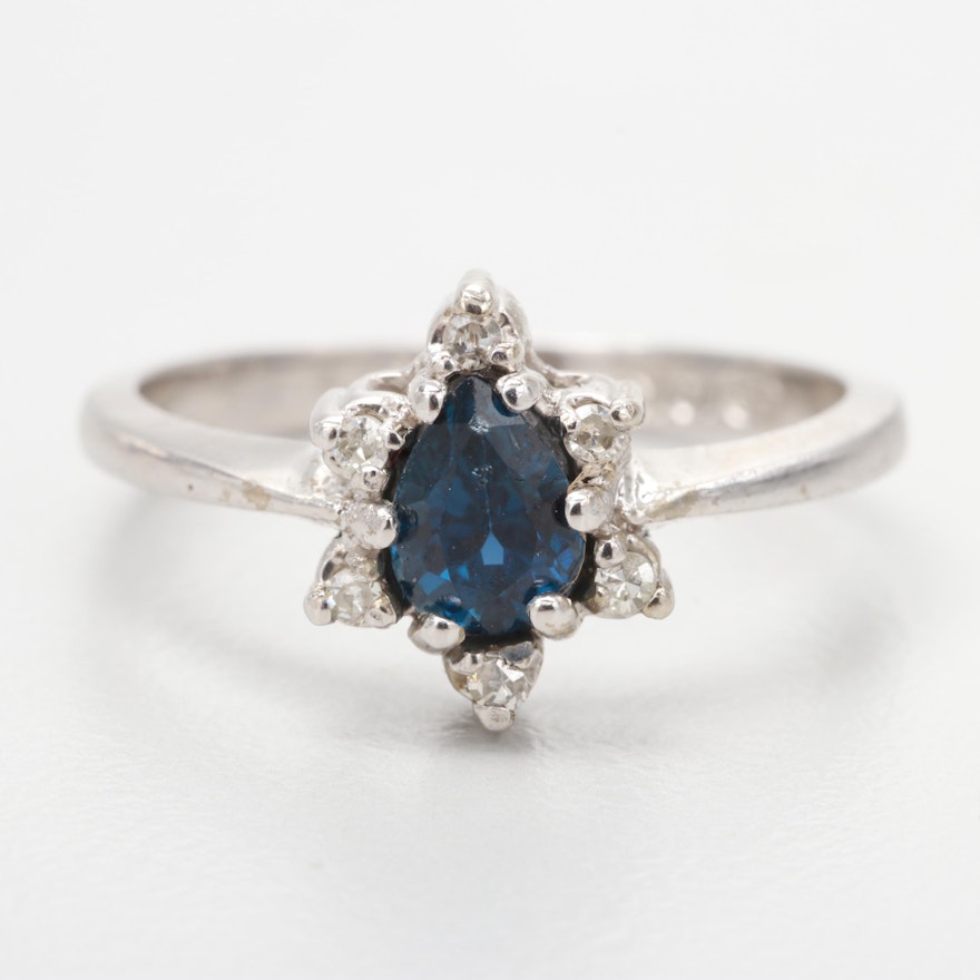 10K White Gold Blue Sapphire and Diamond Ring