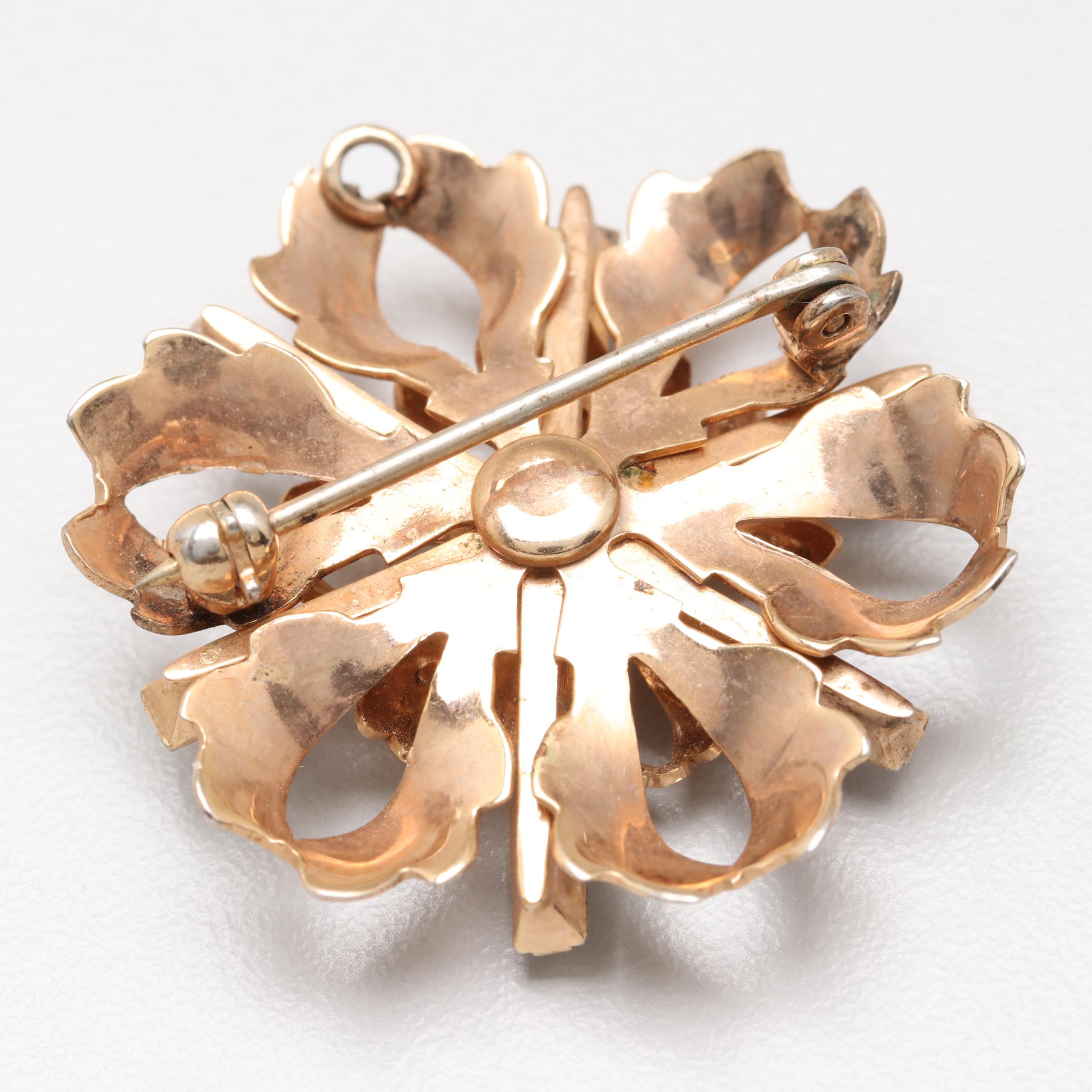 1930s Vermeil Blue Rhinestone Floral Brooch