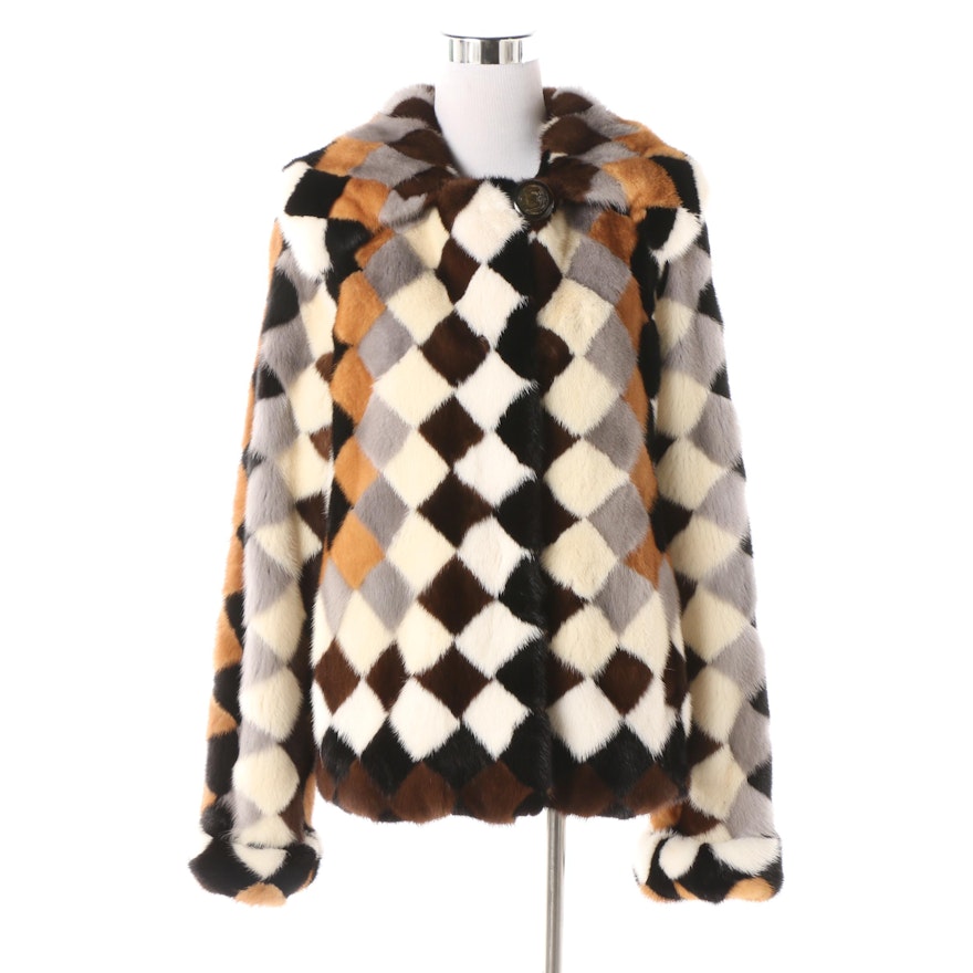 Women's Birger Christensen Dyed Mink Fur Harlequin Pattern Jacket