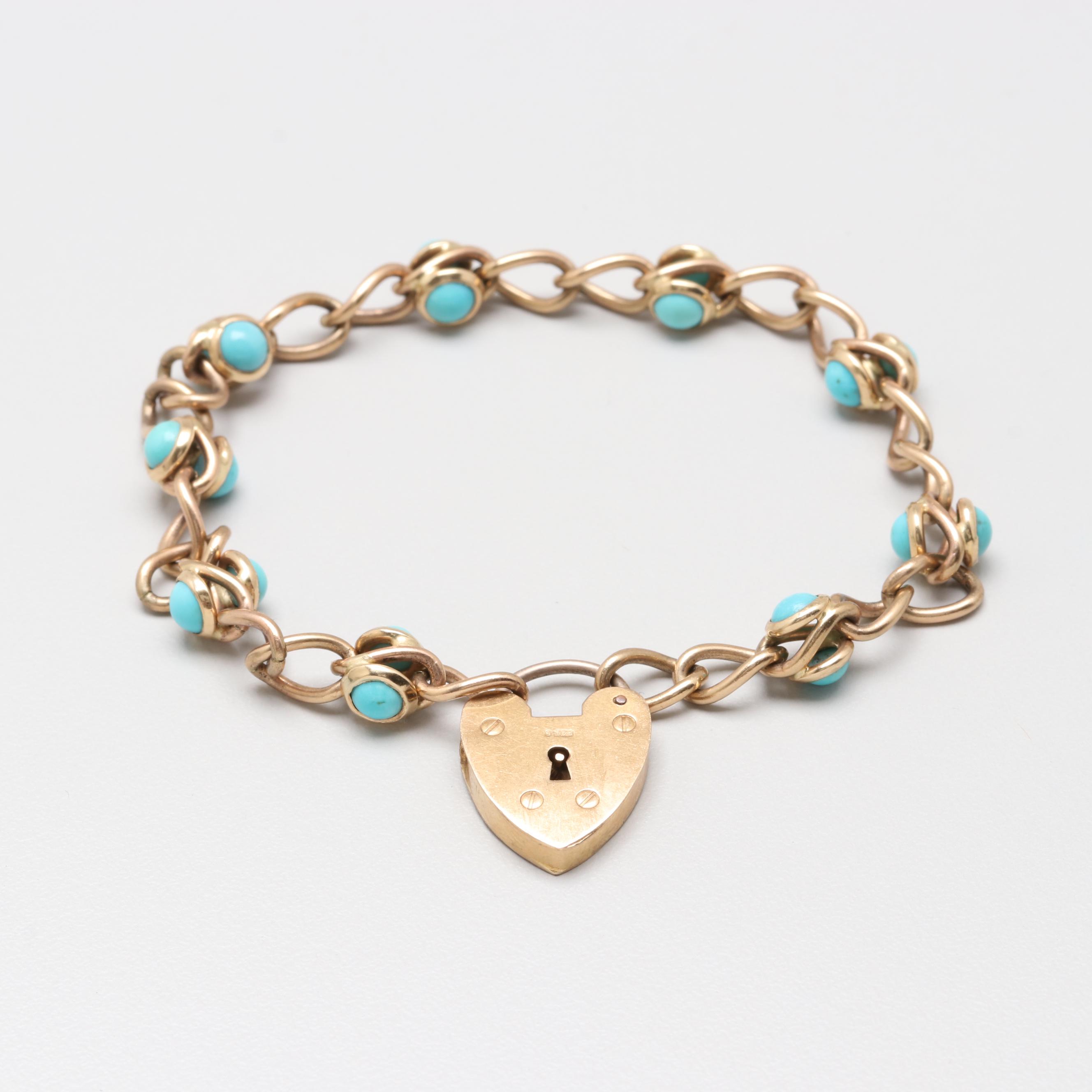 9K Gold and Turquoise Heart Bracelet