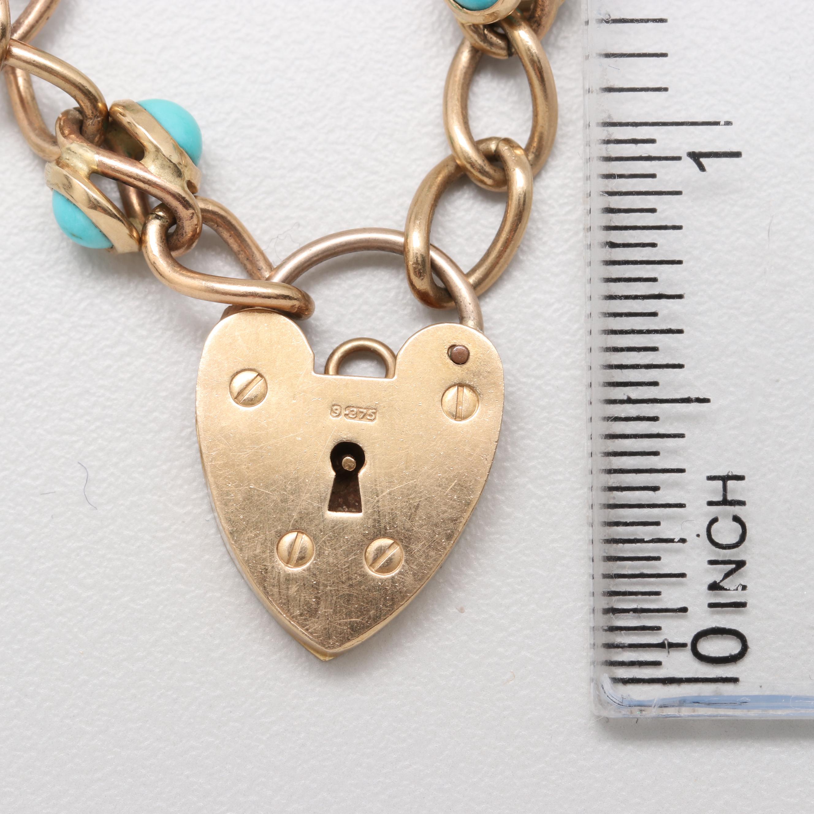 9K Gold and Turquoise Heart Bracelet