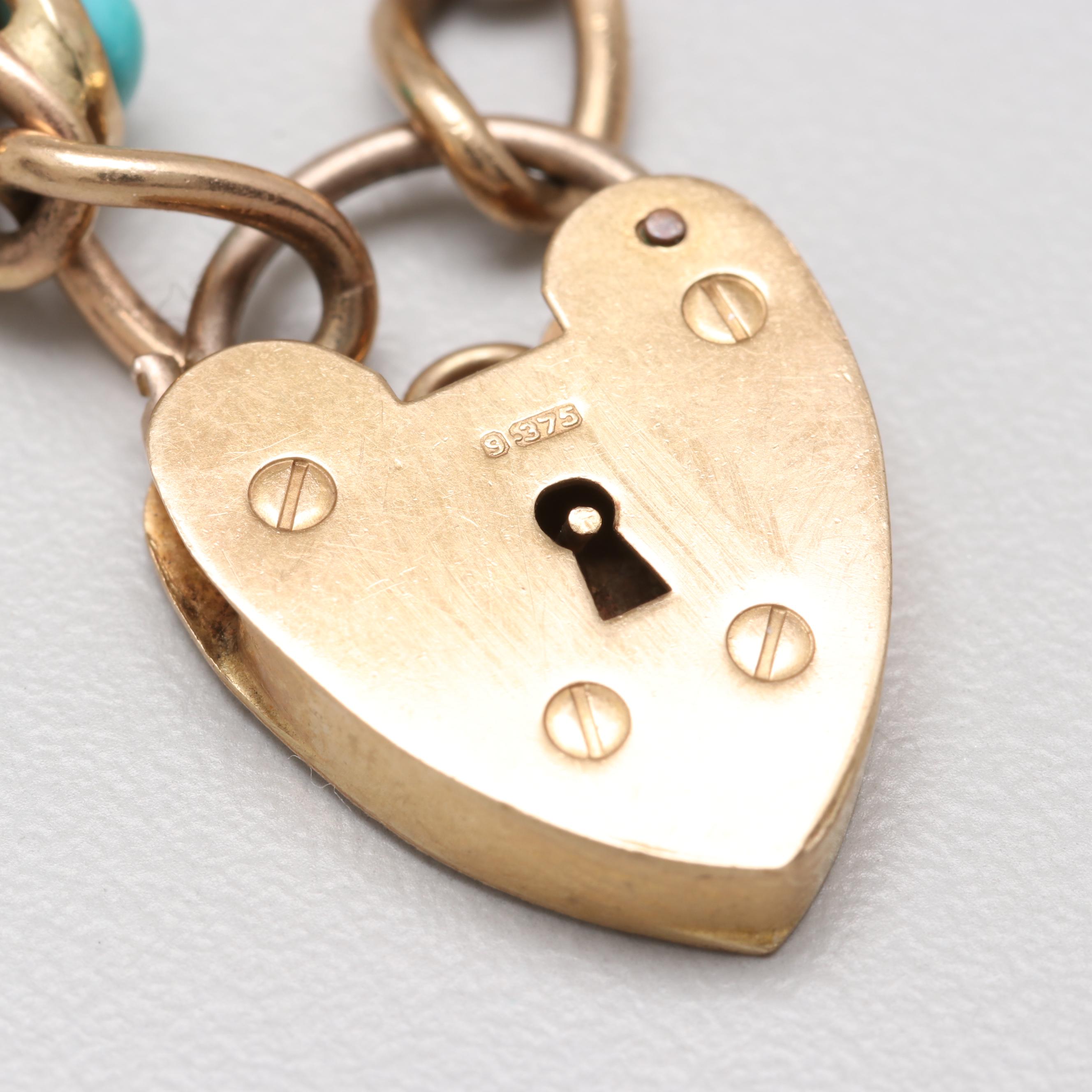 9K Gold and Turquoise Heart Bracelet