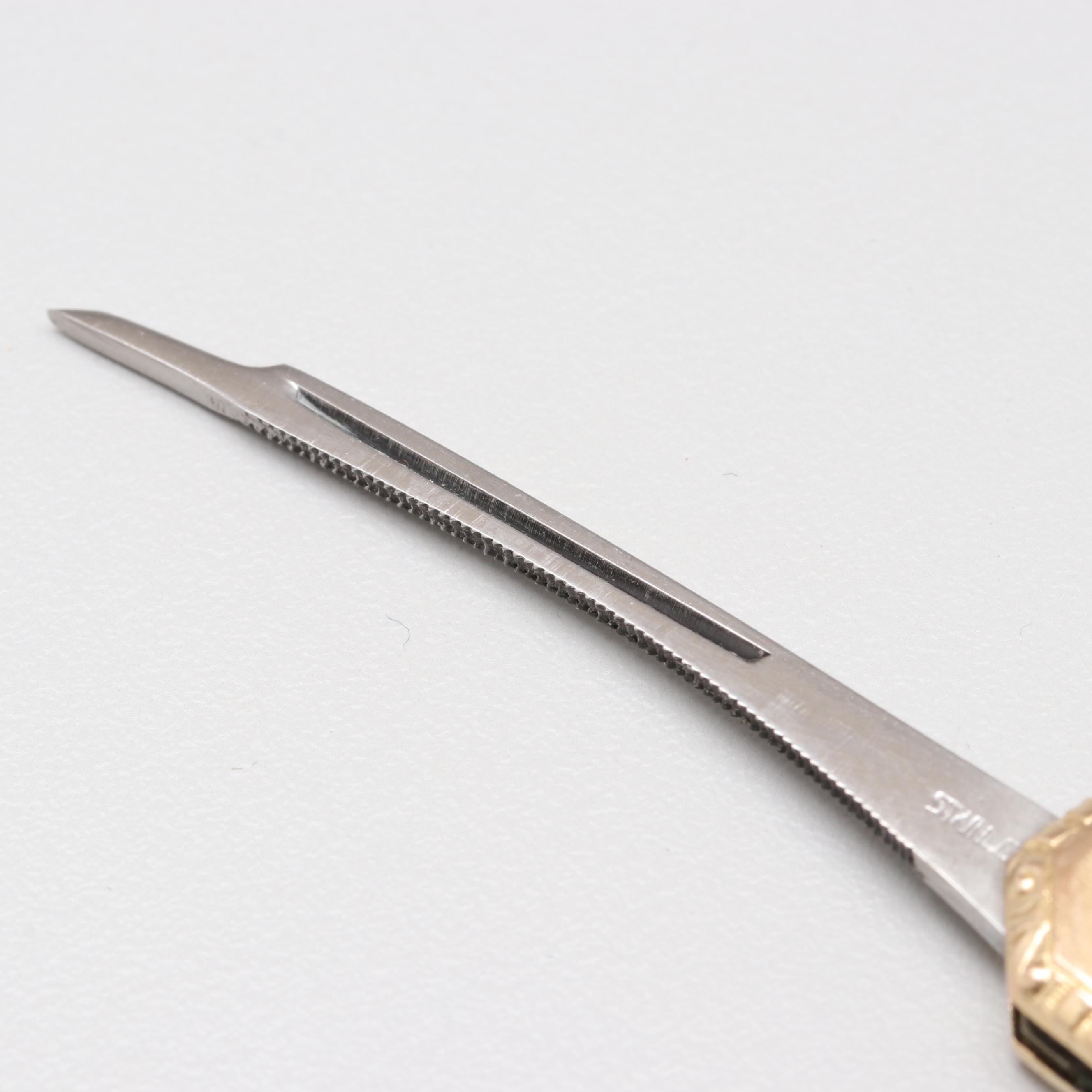 10K Yellow Gold Victorian Pocket Knife Pendant with Stainless Steel Blades