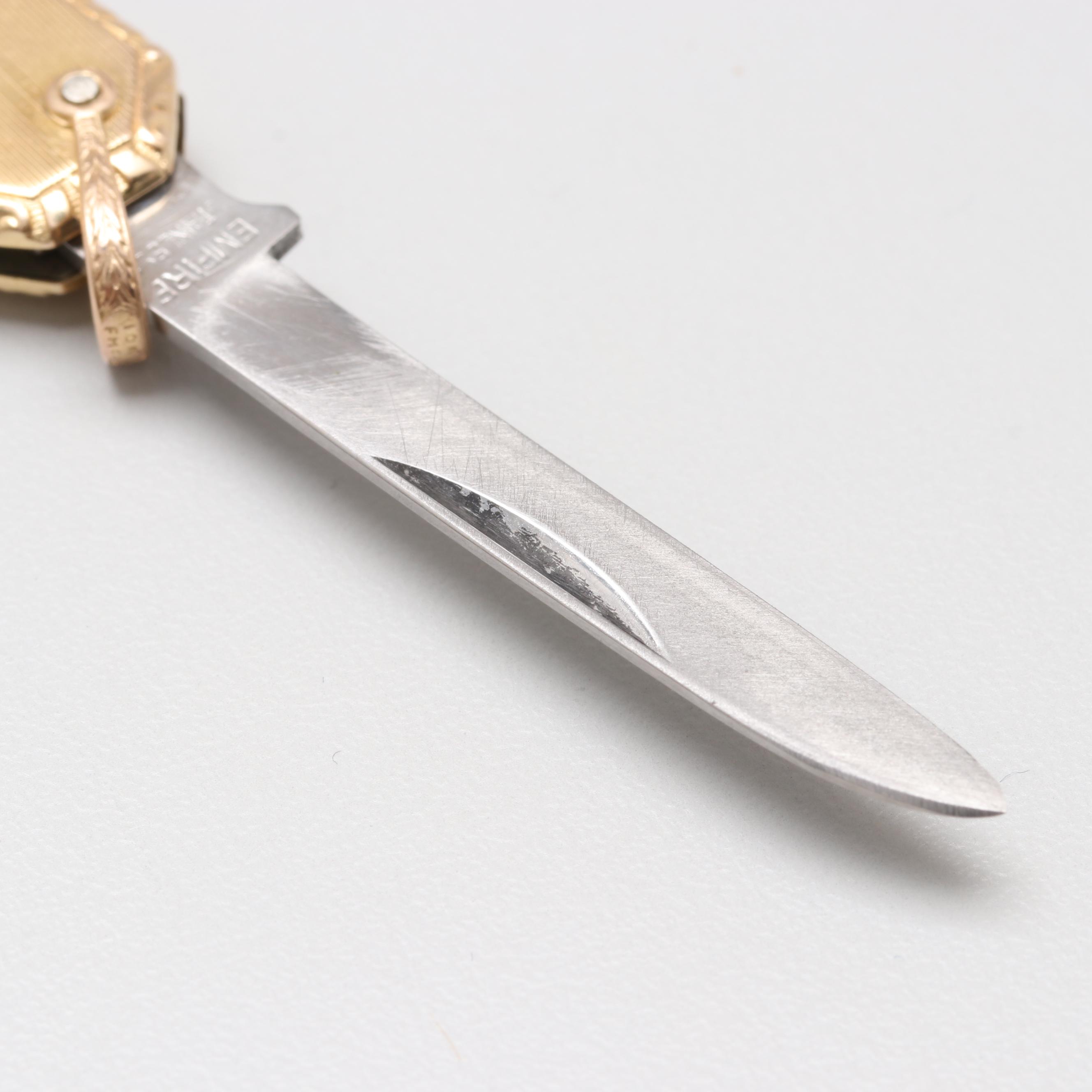 10K Yellow Gold Victorian Pocket Knife Pendant with Stainless Steel Blades