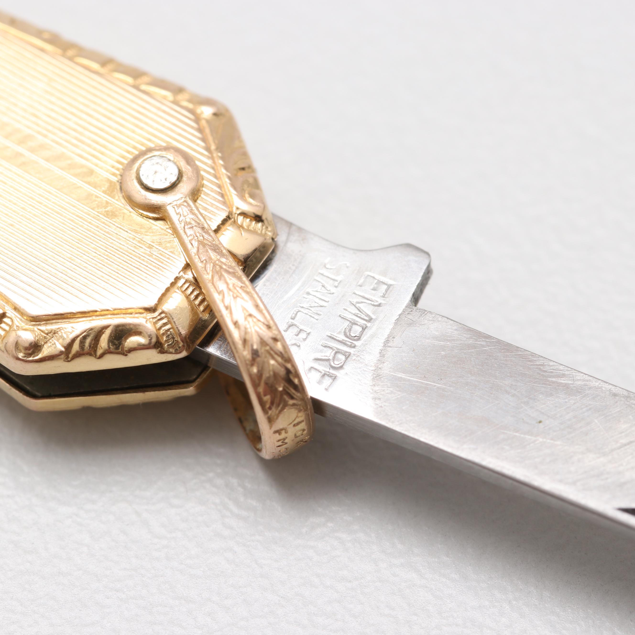 10K Yellow Gold Victorian Pocket Knife Pendant with Stainless Steel Blades