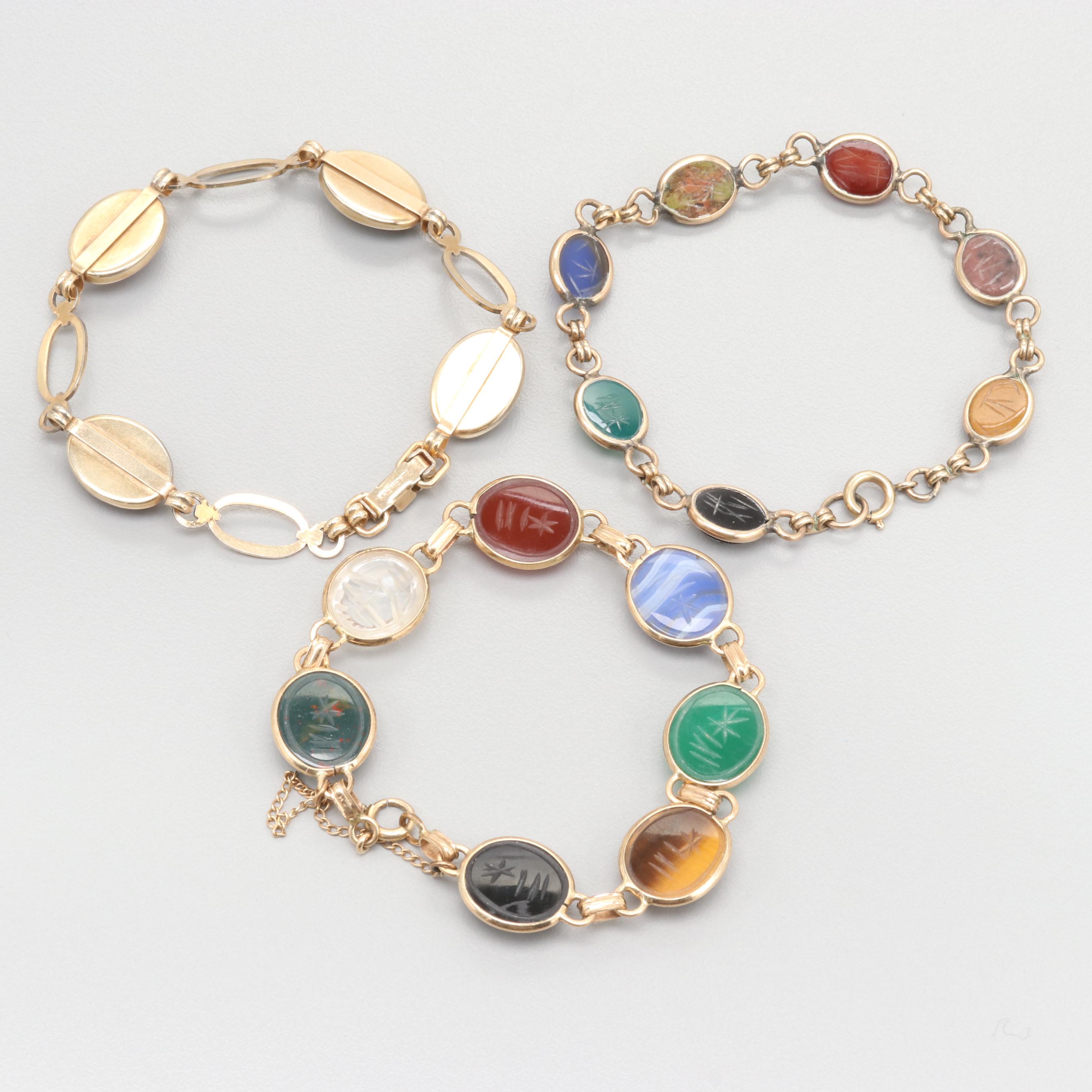 Vintage Carved Semi-Precious Scarab Bracelets and Earrings