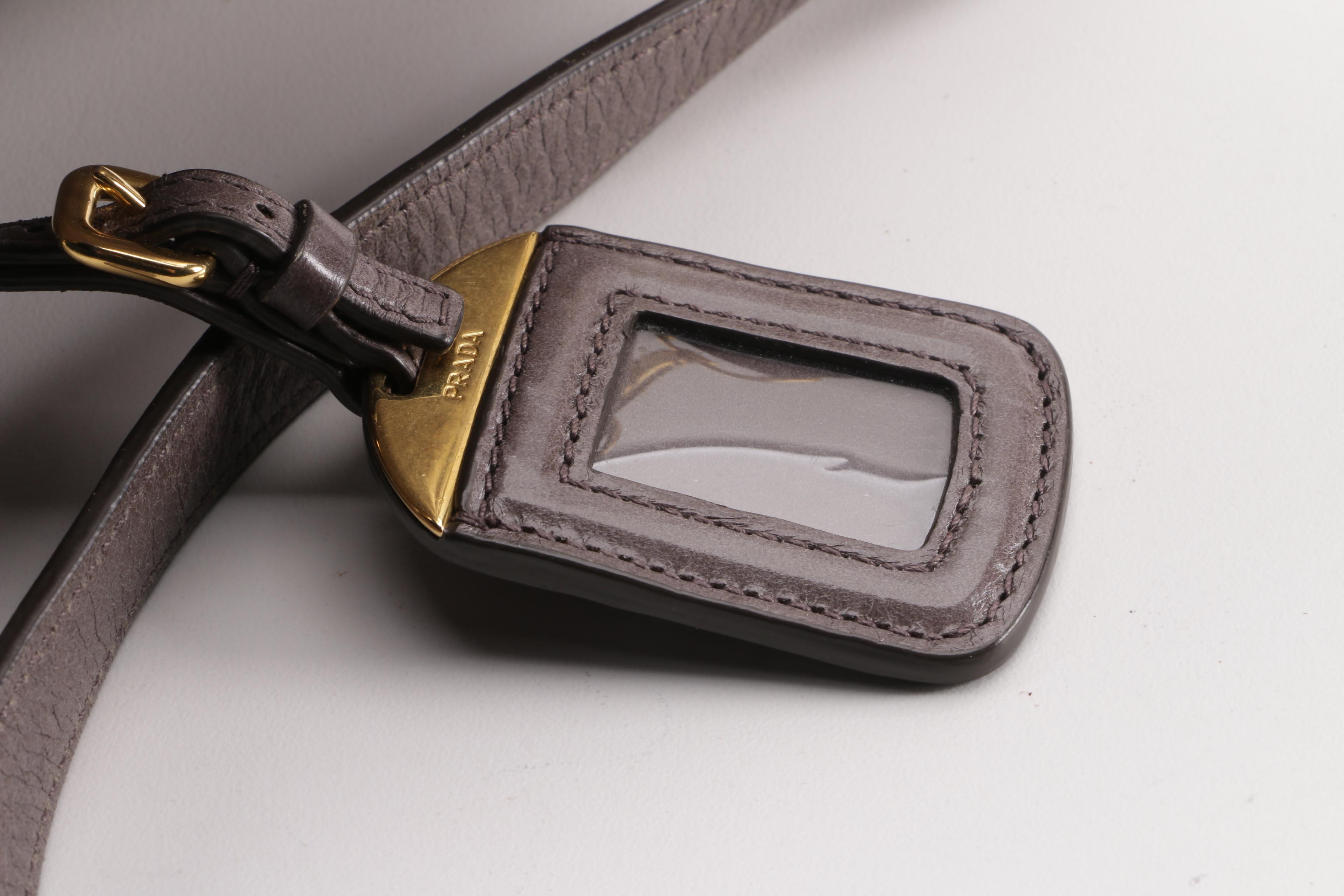 Prada BN2322 Smoke Grey and Black Vitello Shine Leather Satchel