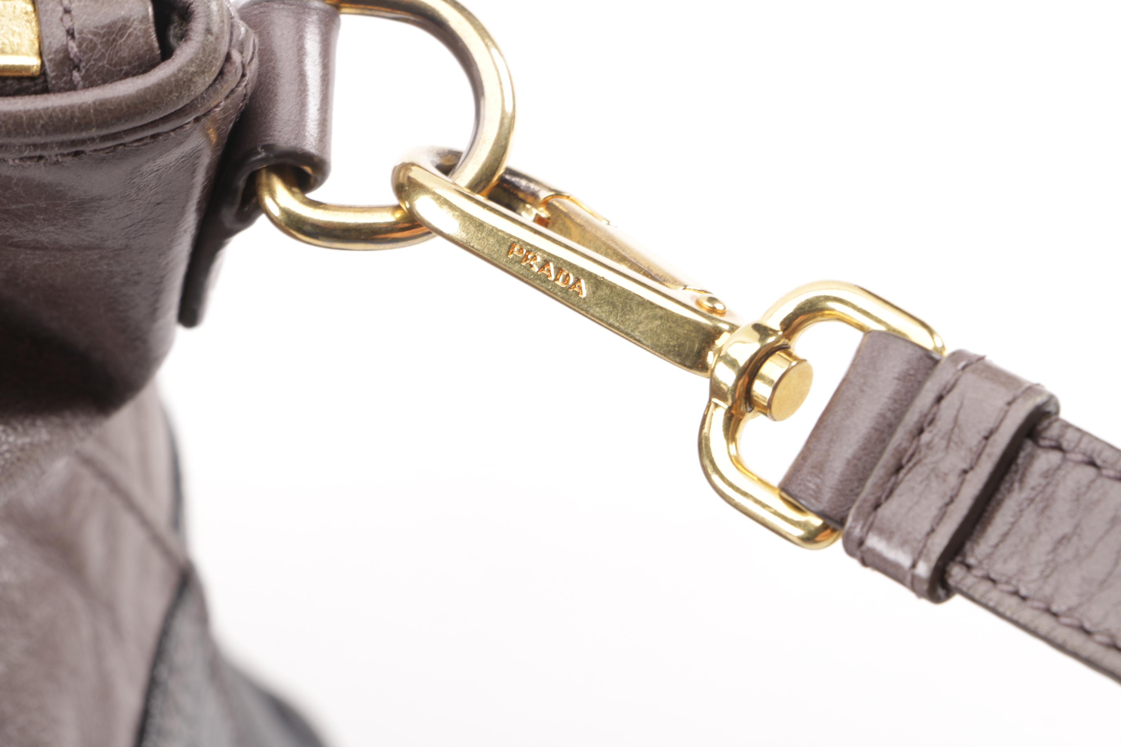 Prada BN2322 Smoke Grey and Black Vitello Shine Leather Satchel