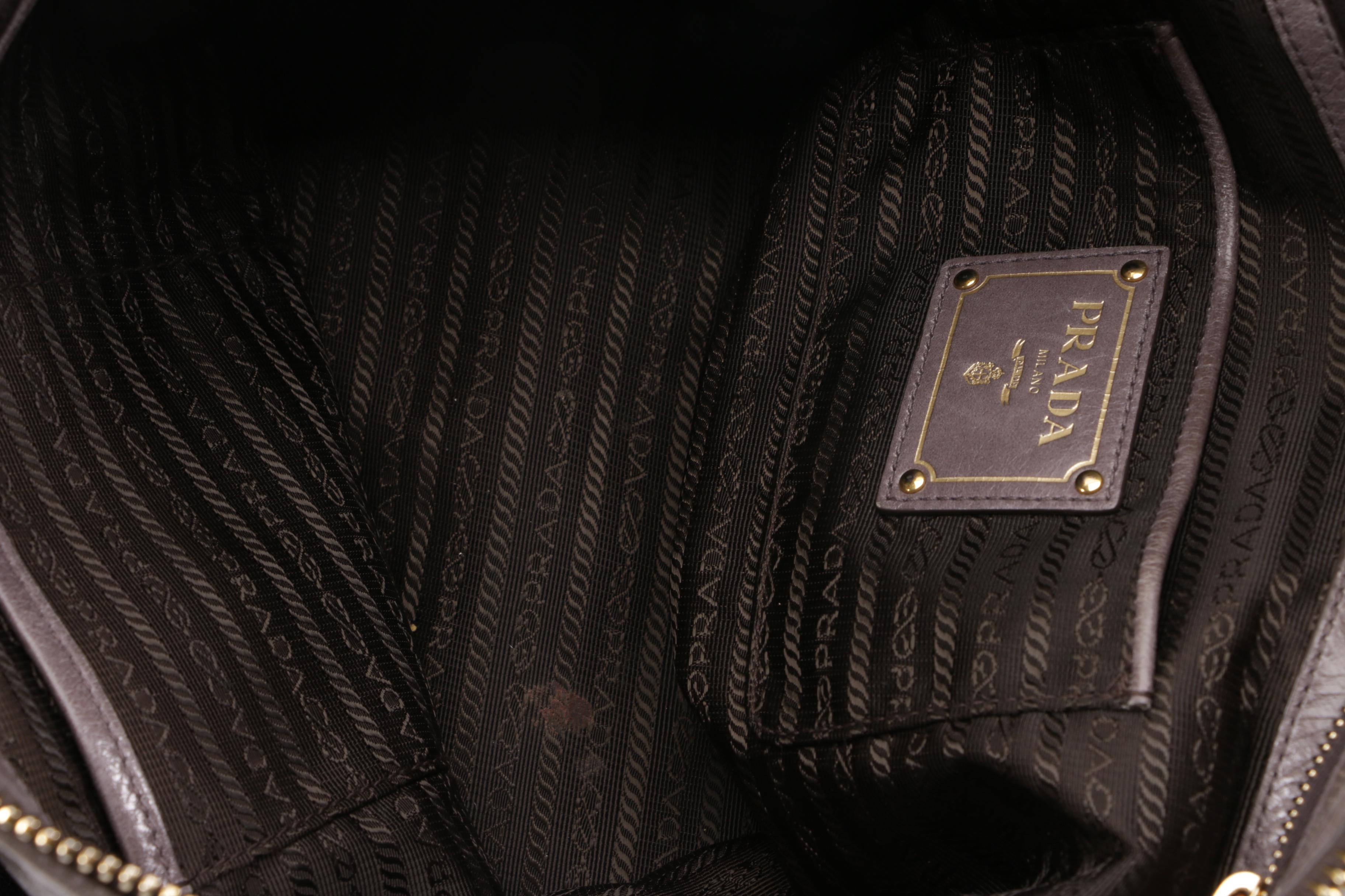 Prada BN2322 Smoke Grey and Black Vitello Shine Leather Satchel