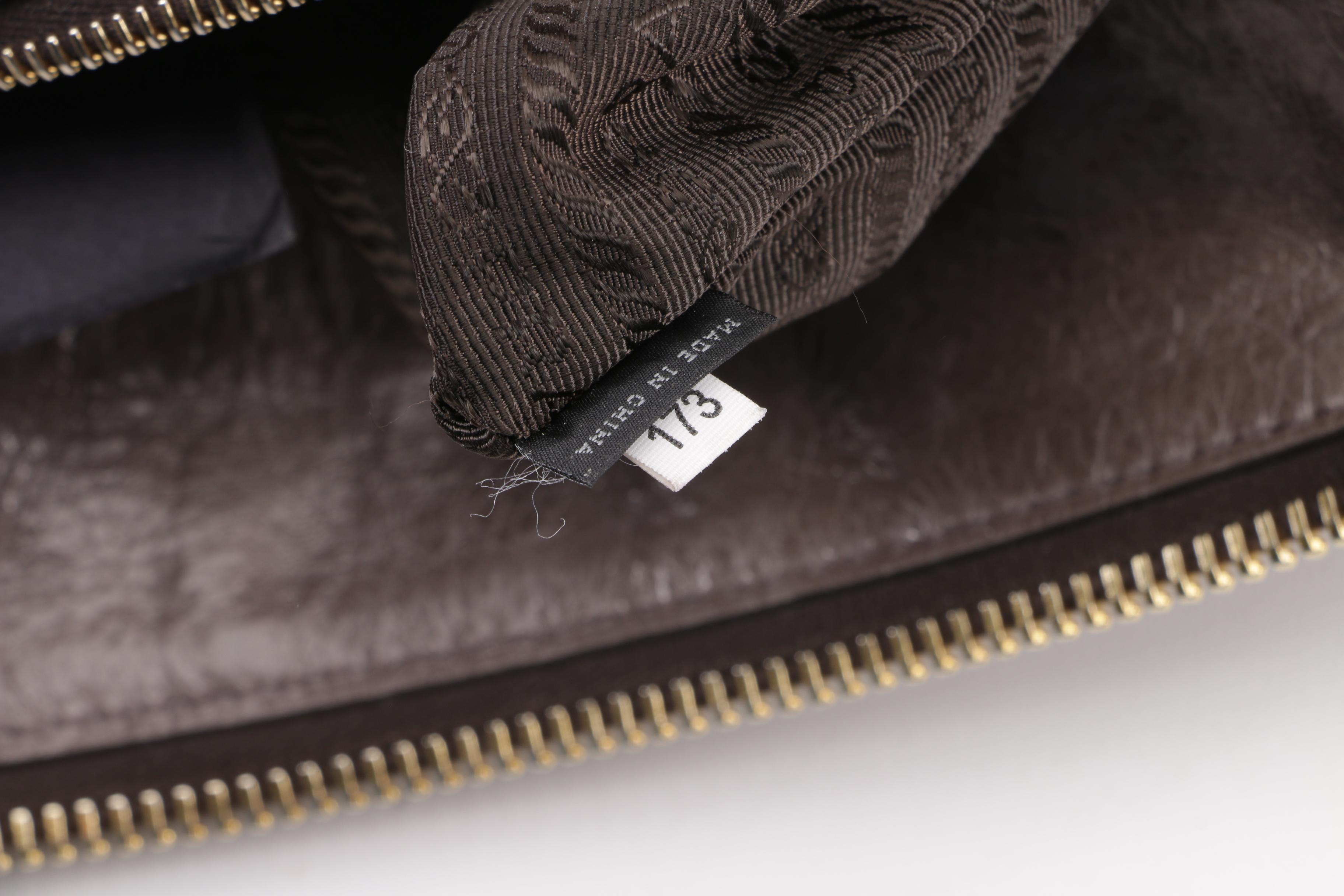 Prada BN2322 Smoke Grey and Black Vitello Shine Leather Satchel