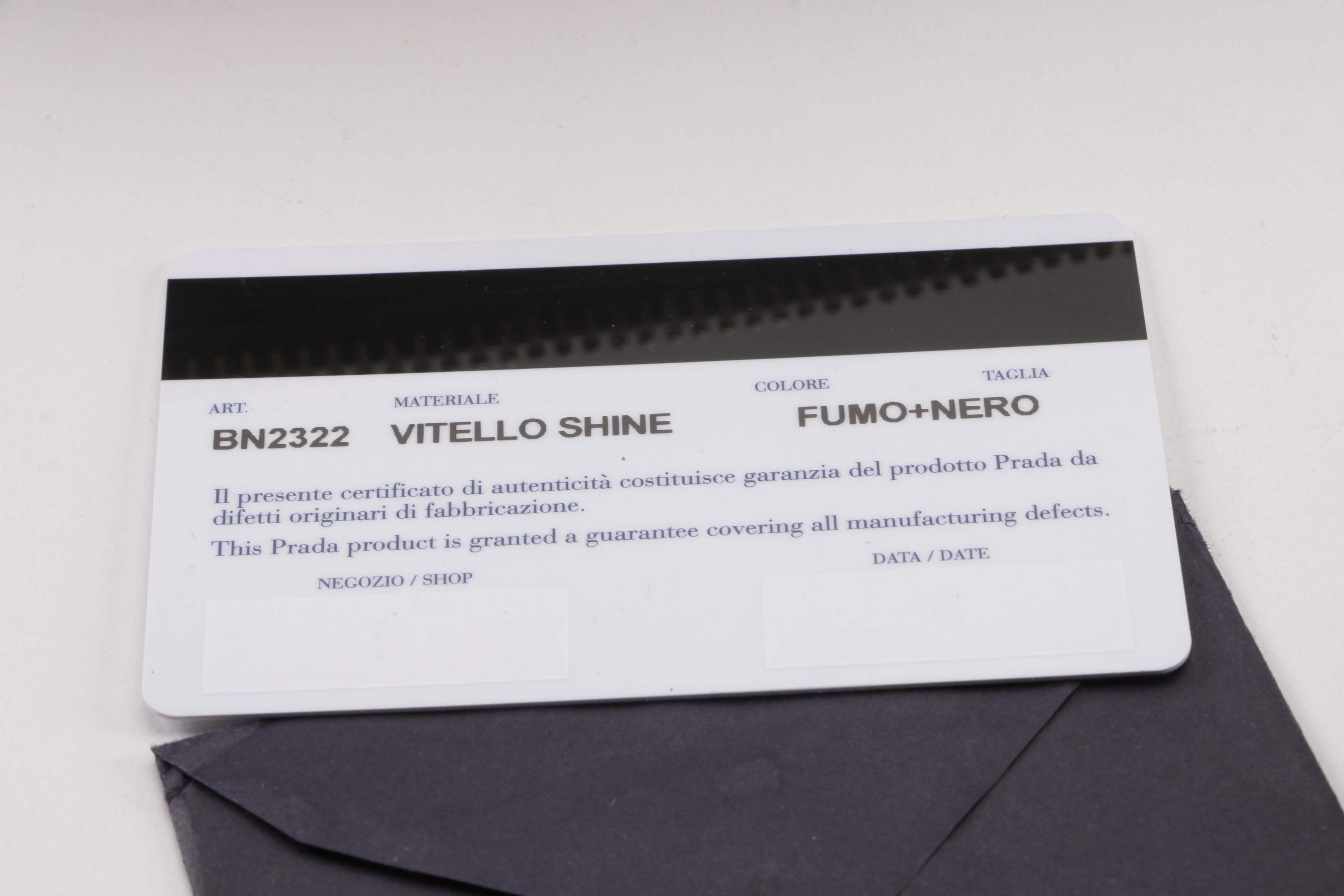 Prada BN2322 Smoke Grey and Black Vitello Shine Leather Satchel