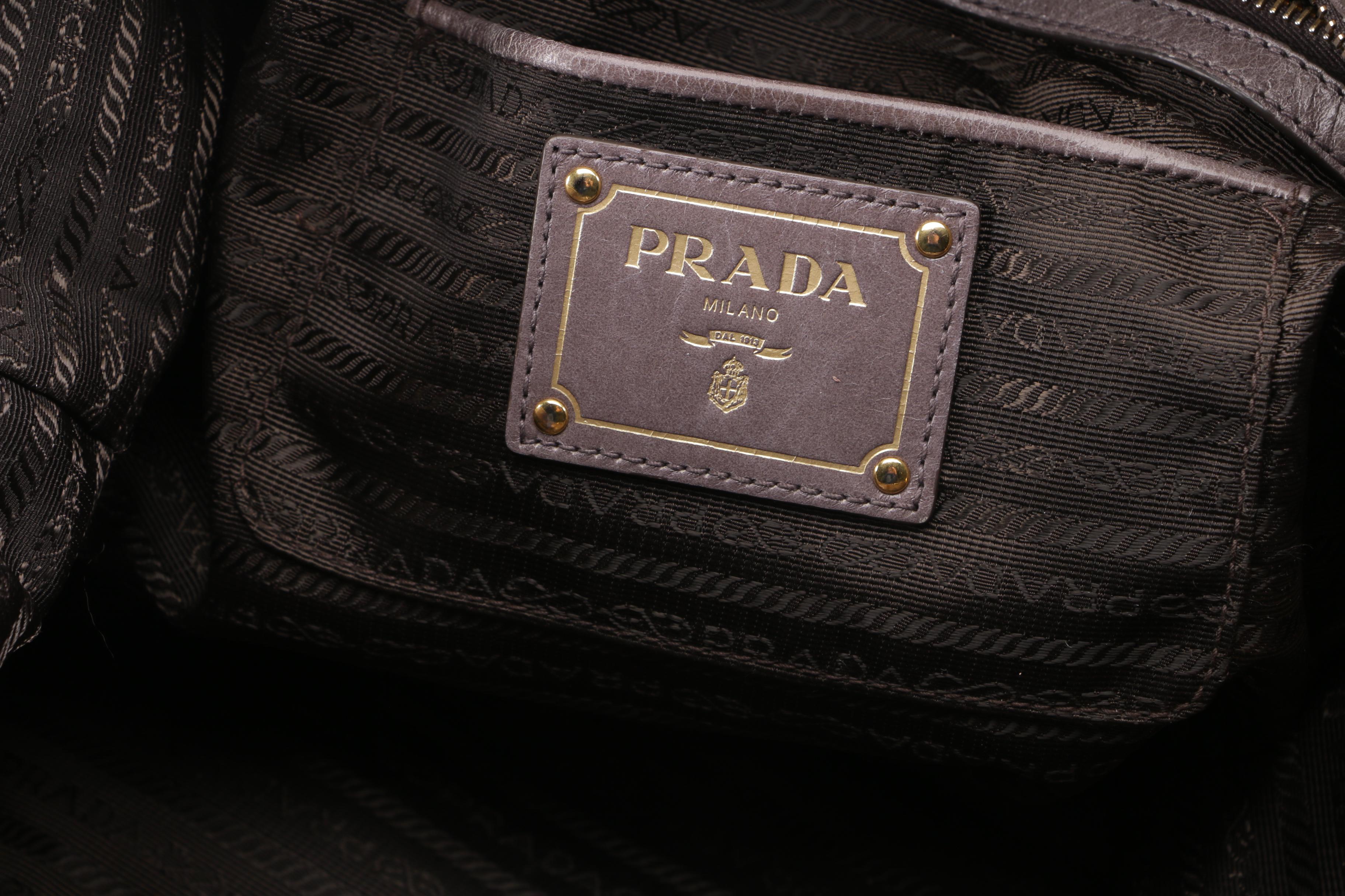 Prada BN2322 Smoke Grey and Black Vitello Shine Leather Satchel