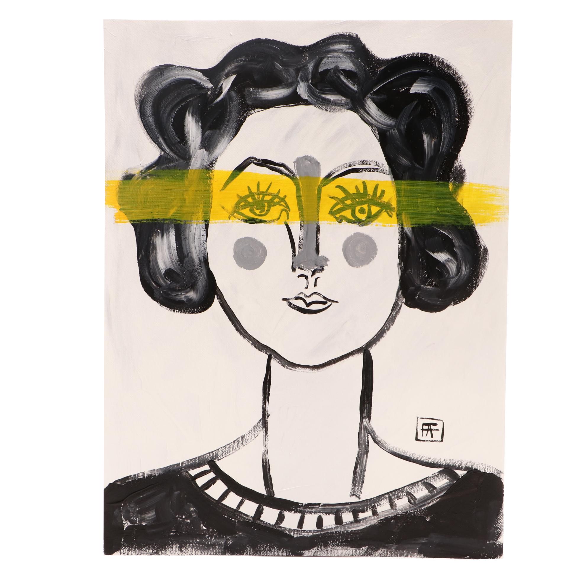 Francois Aguiard 2018 Acrylic Stylized Portrait Painting "Françoise Gilot"